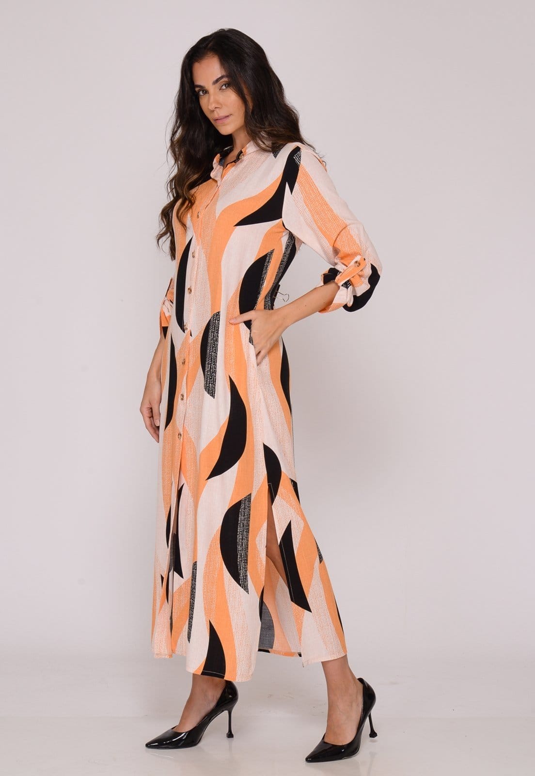 Vista 2 Vestido Chemise Botões M/L B’Bonnie Valentina Off B'Bonnie estampado