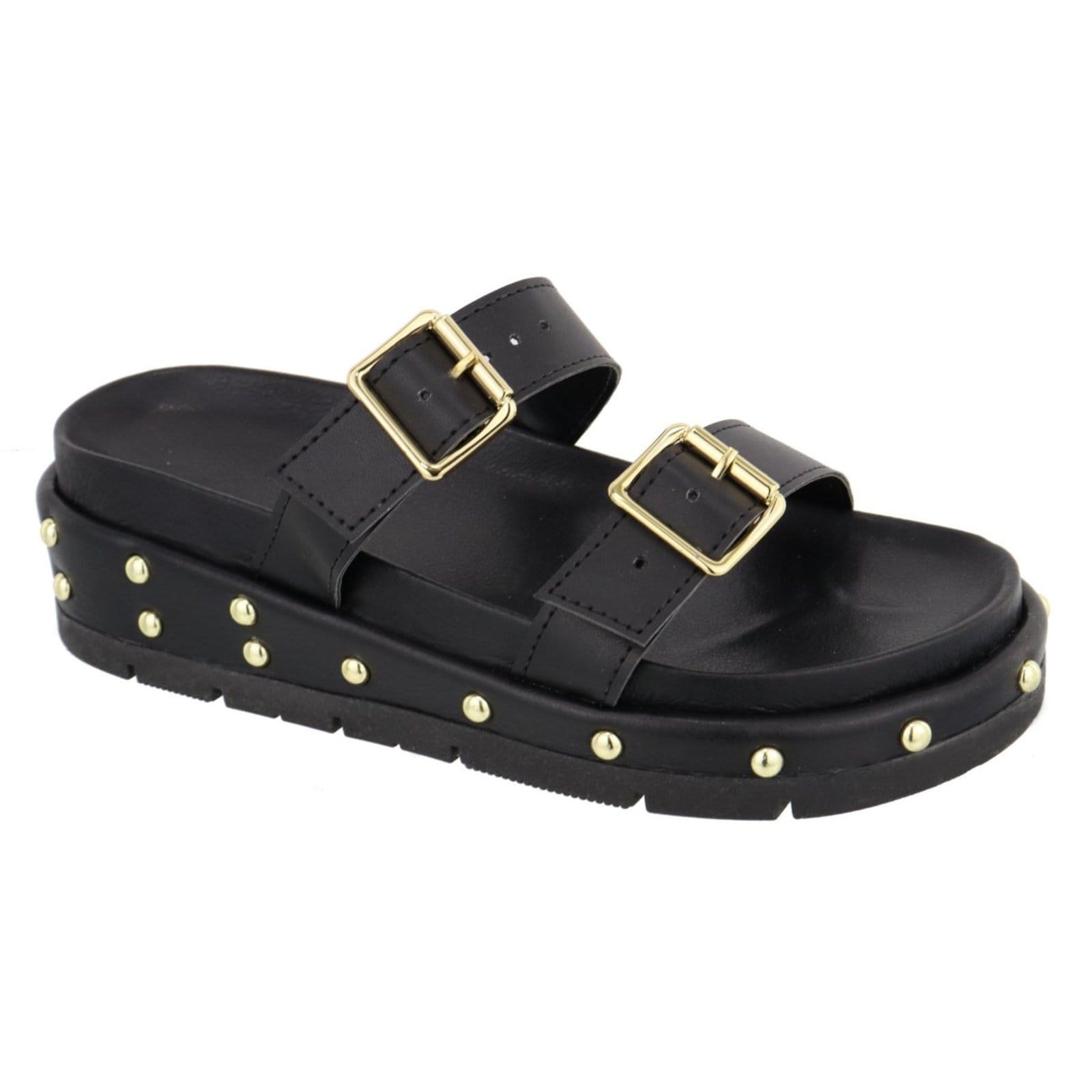 Sandália Papete Feminina Sola Alta Fivelas Preta