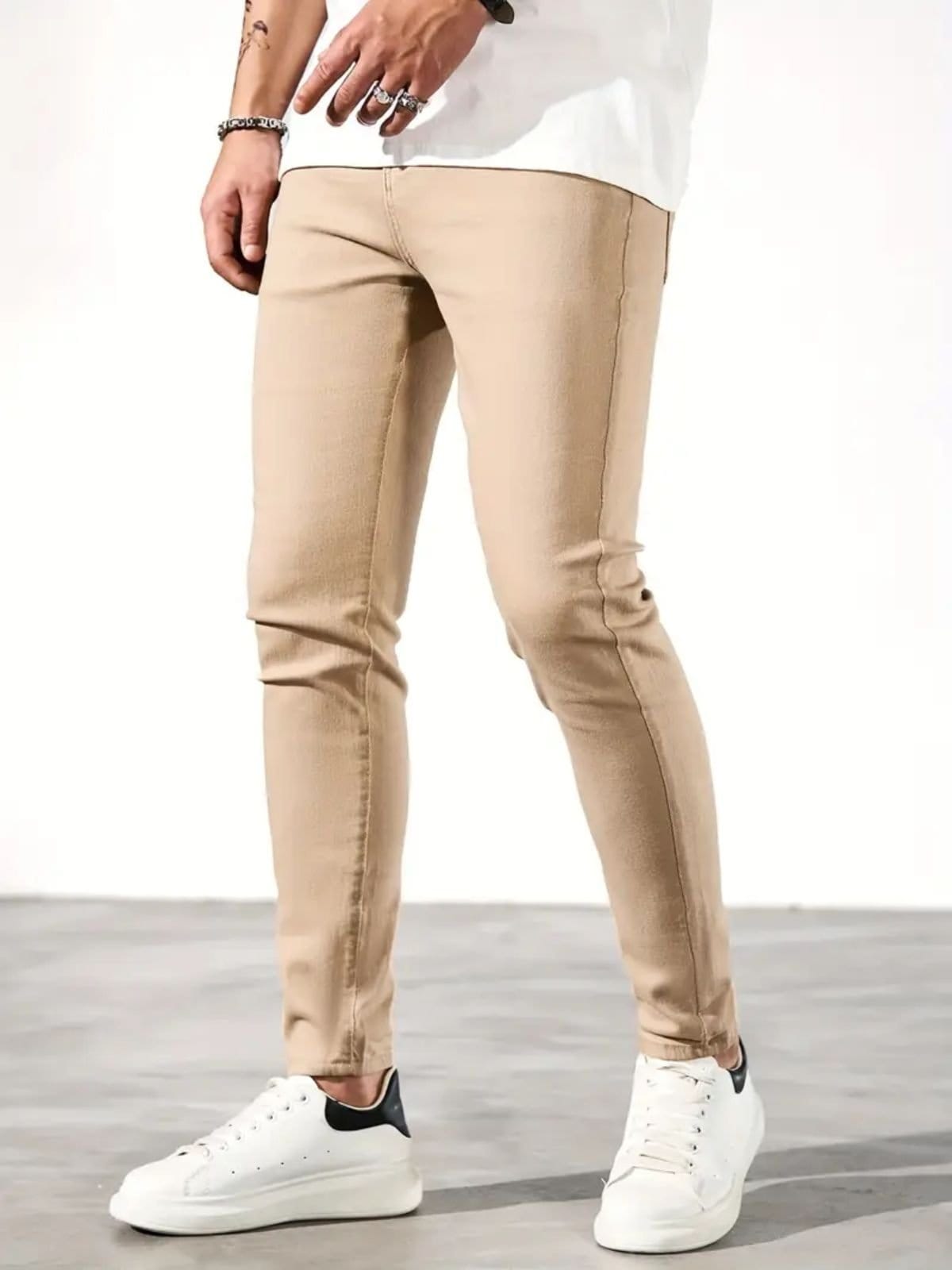 Calça Sarja Masculina Kovali Premium Casual Com Elastano Confortável Bolso-Faca Caqui