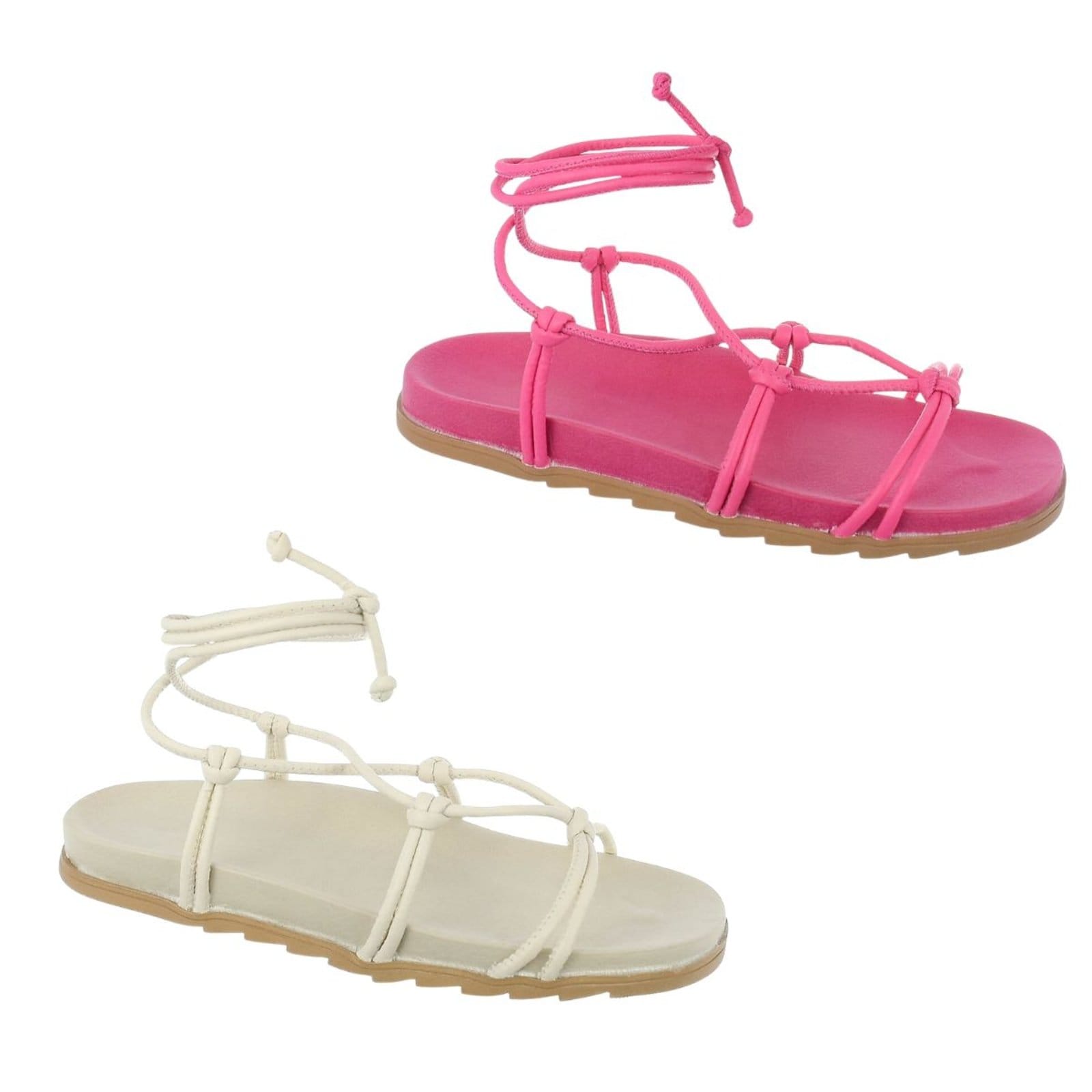 Kit 2 Sandália Feminina Birk De Amarrar Flatform Papete Anatômico Confortável Via Angel 6301 e Off-White