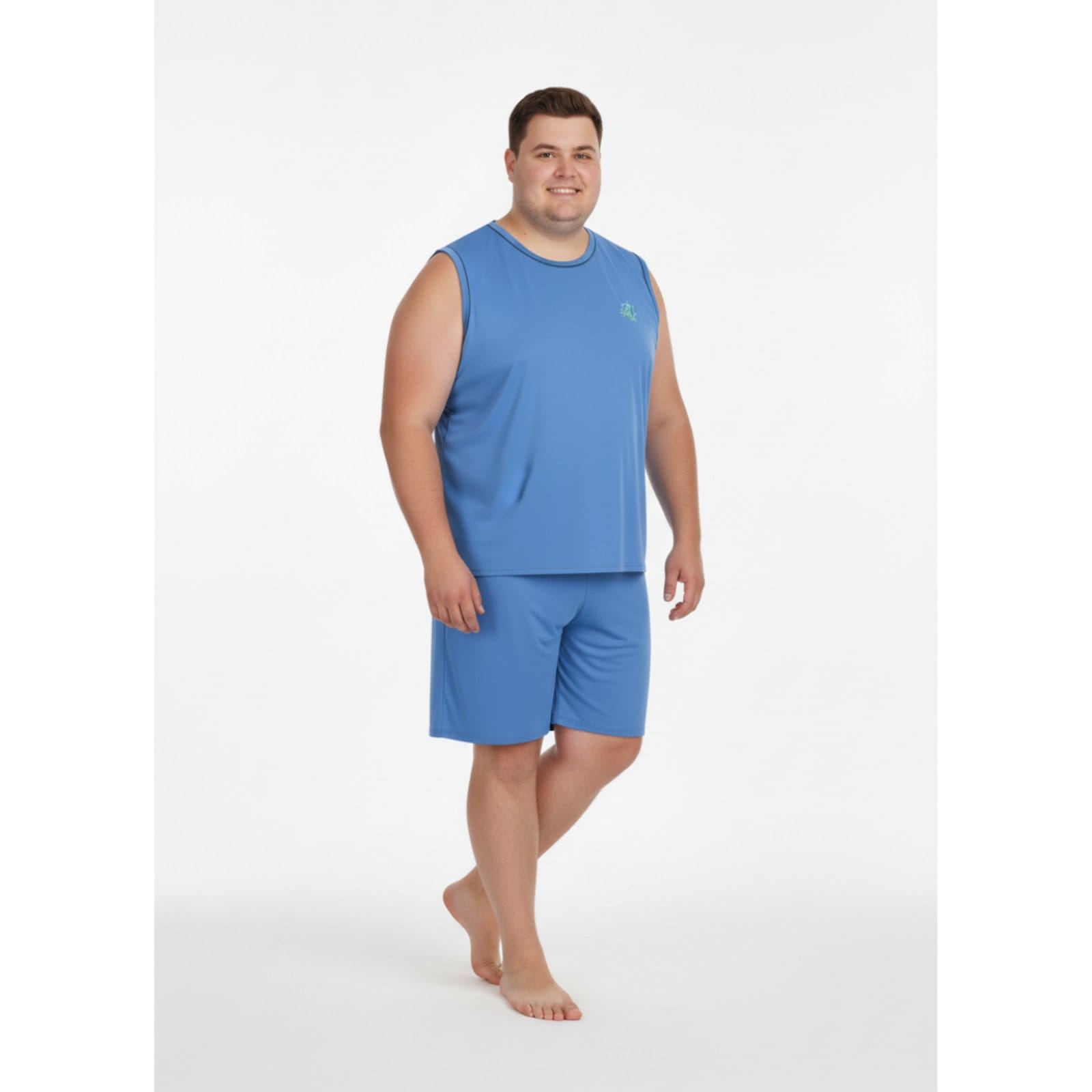 Pijama Regata Masculino Plus Size Adulto Curto Verão Malha Fria Calor Sem Manga G1 G2 G3 G4 50 52 54 Conforto Gola V Homen Mechler Claro Celeste