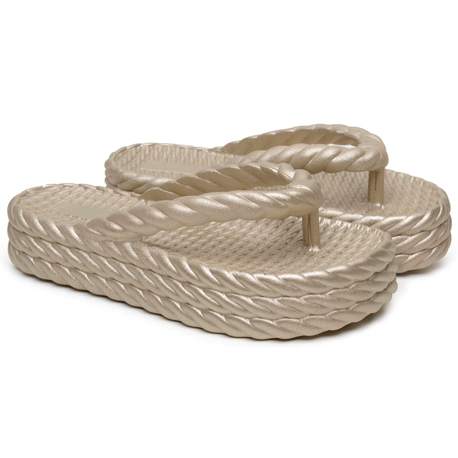 Vista 2 Chinelo Feminino Plataforma A. Andrade Casual Flatform Trançado De Dedo Nuvem Metalizado Veritimo dourado