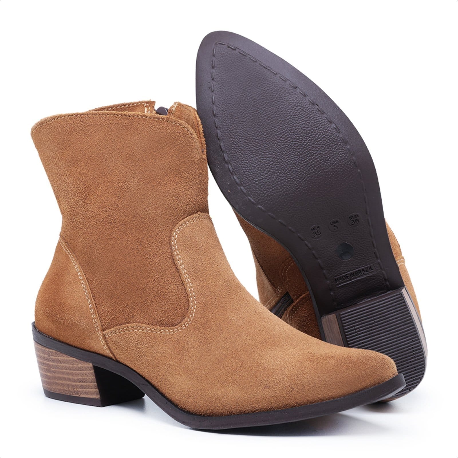 Vista 2 Bota Country Feminina Cano Baixo De Couro Salto de 4 cm Cano 15 cm Mod.1100 camurça Vana Mister Couros marrom