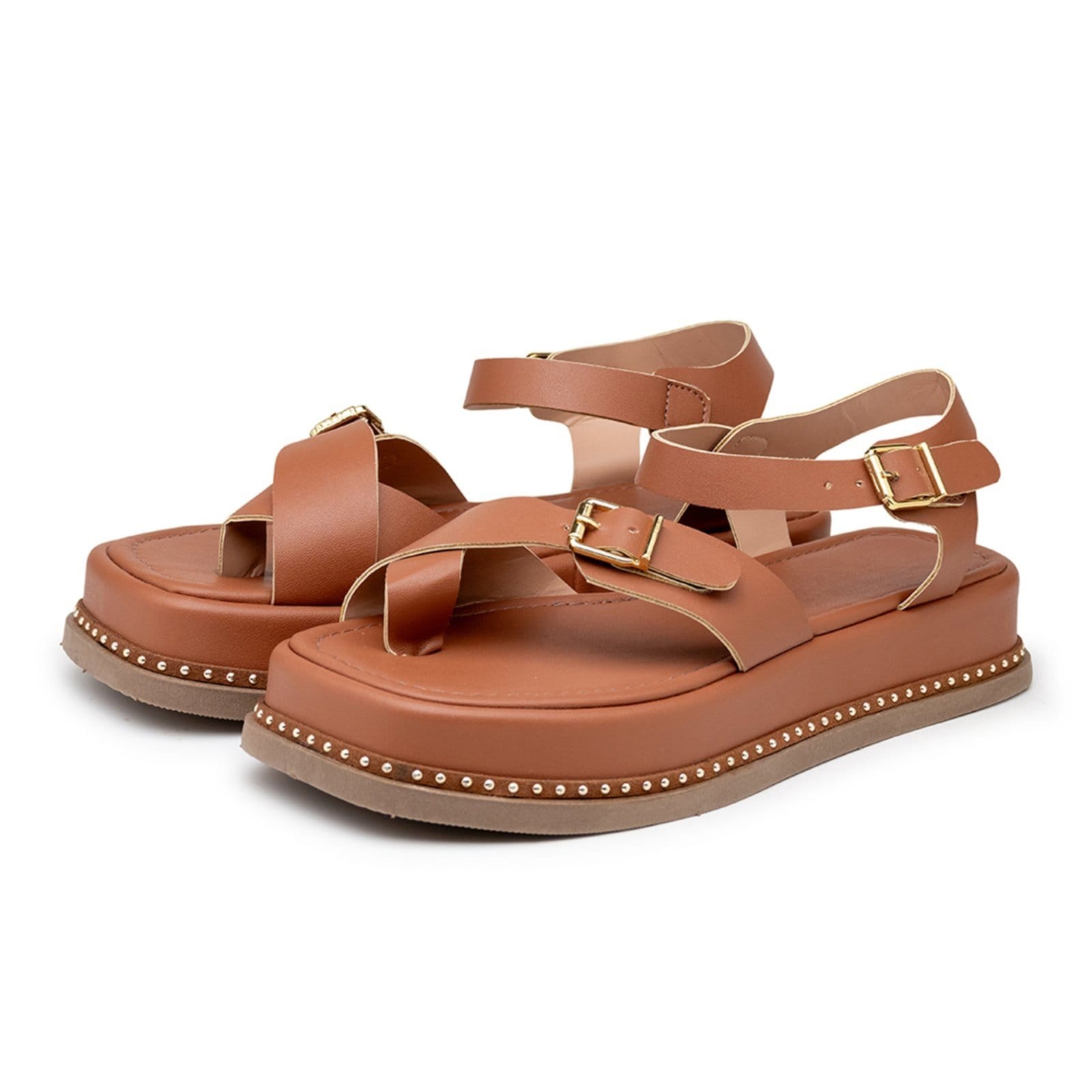 Sandália Flatform Feminina Papete Tiras Fivela 23411