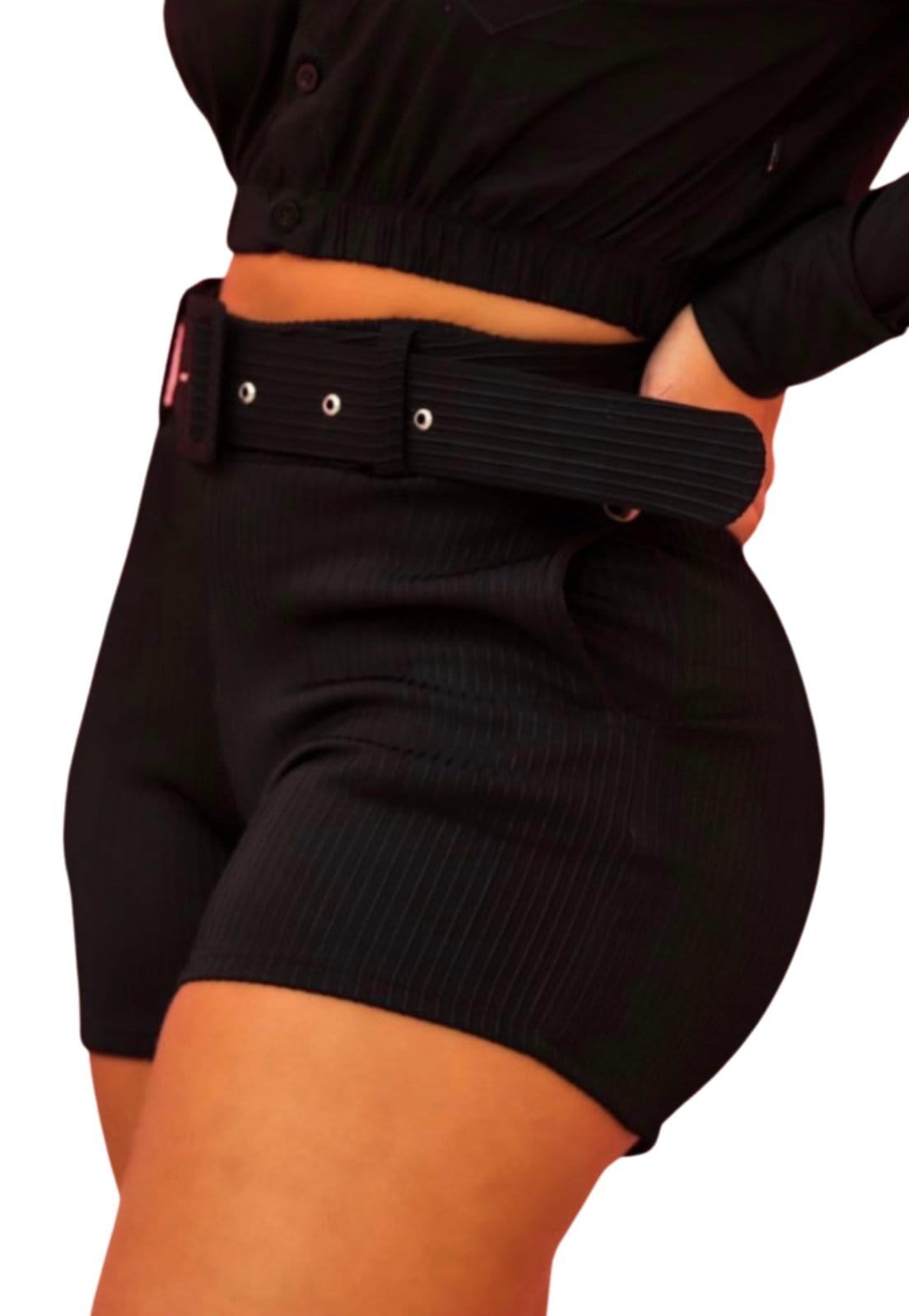 Vista 2 Shorts Summer Body cinto canelado confort bolso Summer Body preto