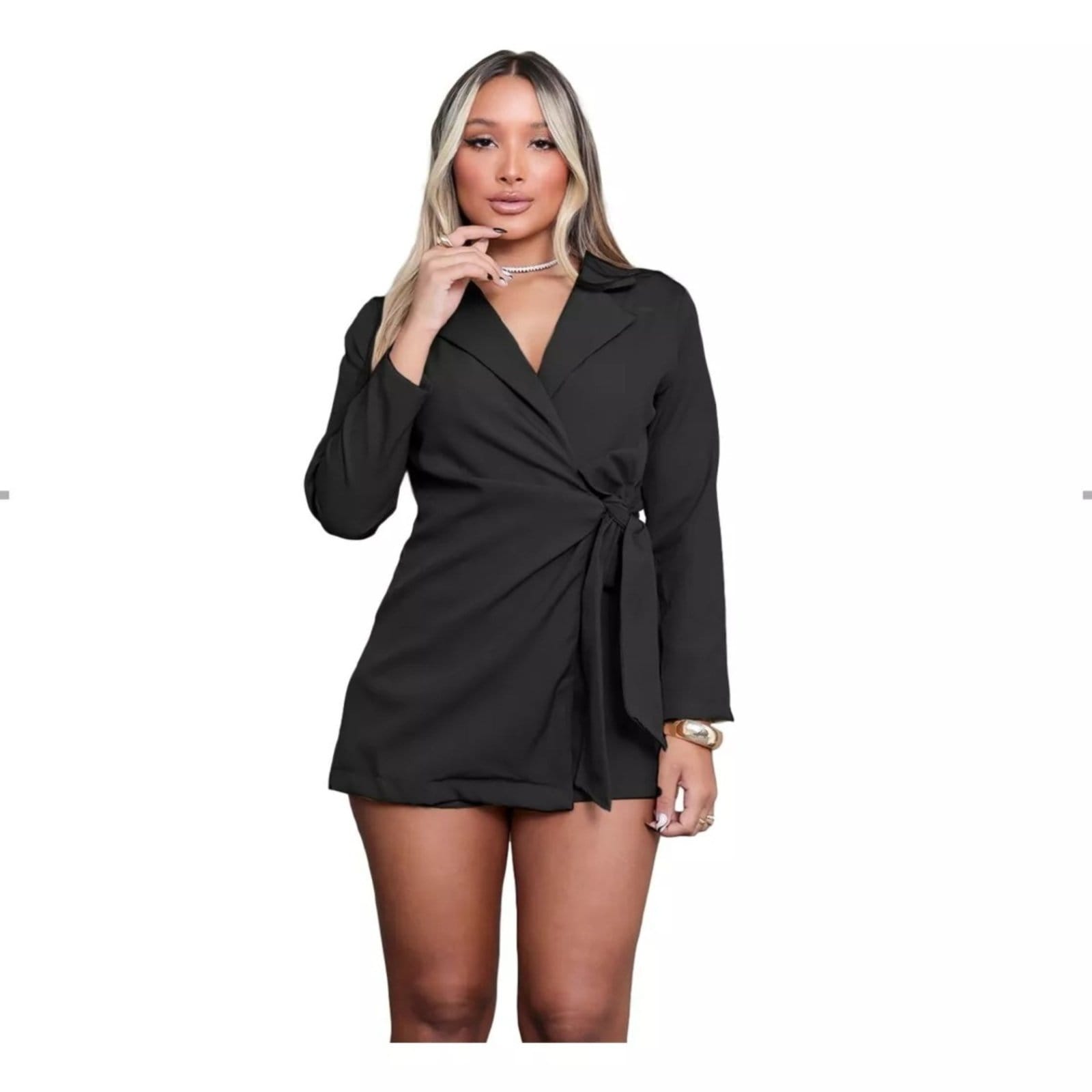 Vista principal Macaquinho Blazer YWC Ind Alfaiataria Feminino Moda Blogueira Social YWC ind preto