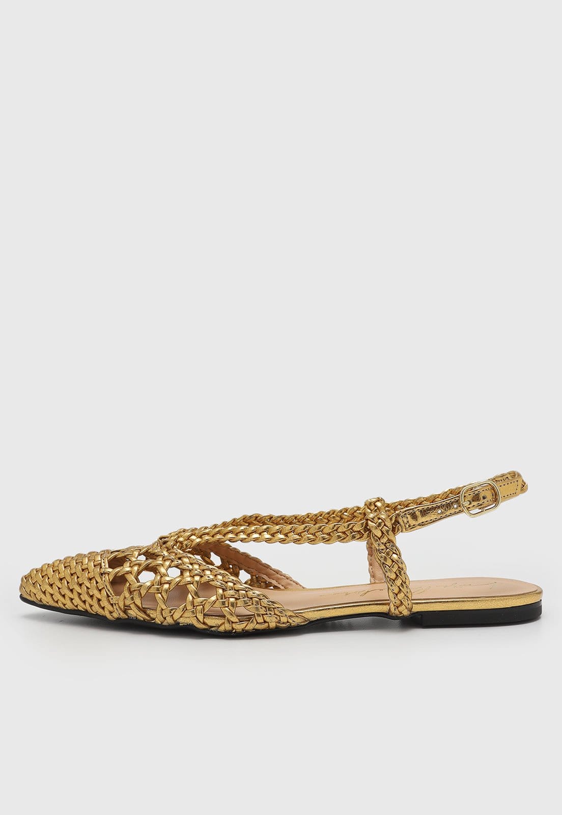 Vista principal Sapatilha Luiza Barcelos Trançada Dourada e Preta Luiza Barcelos dourado