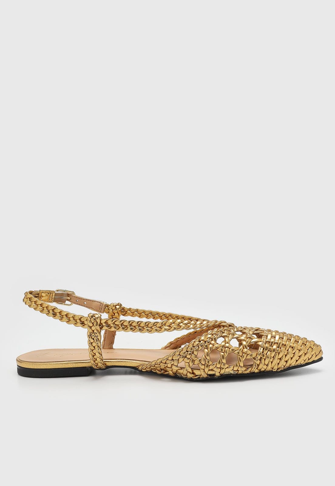 Vista 2 Sapatilha Luiza Barcelos Trançada Dourada e Preta Luiza Barcelos dourado