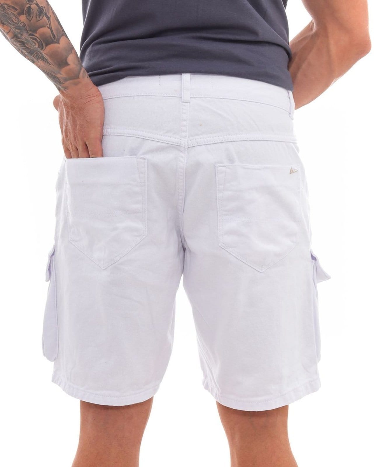 Vista 2 Bermuda Sarja Masculina Cargo Bolsos Laterais 23508 Consciência branco