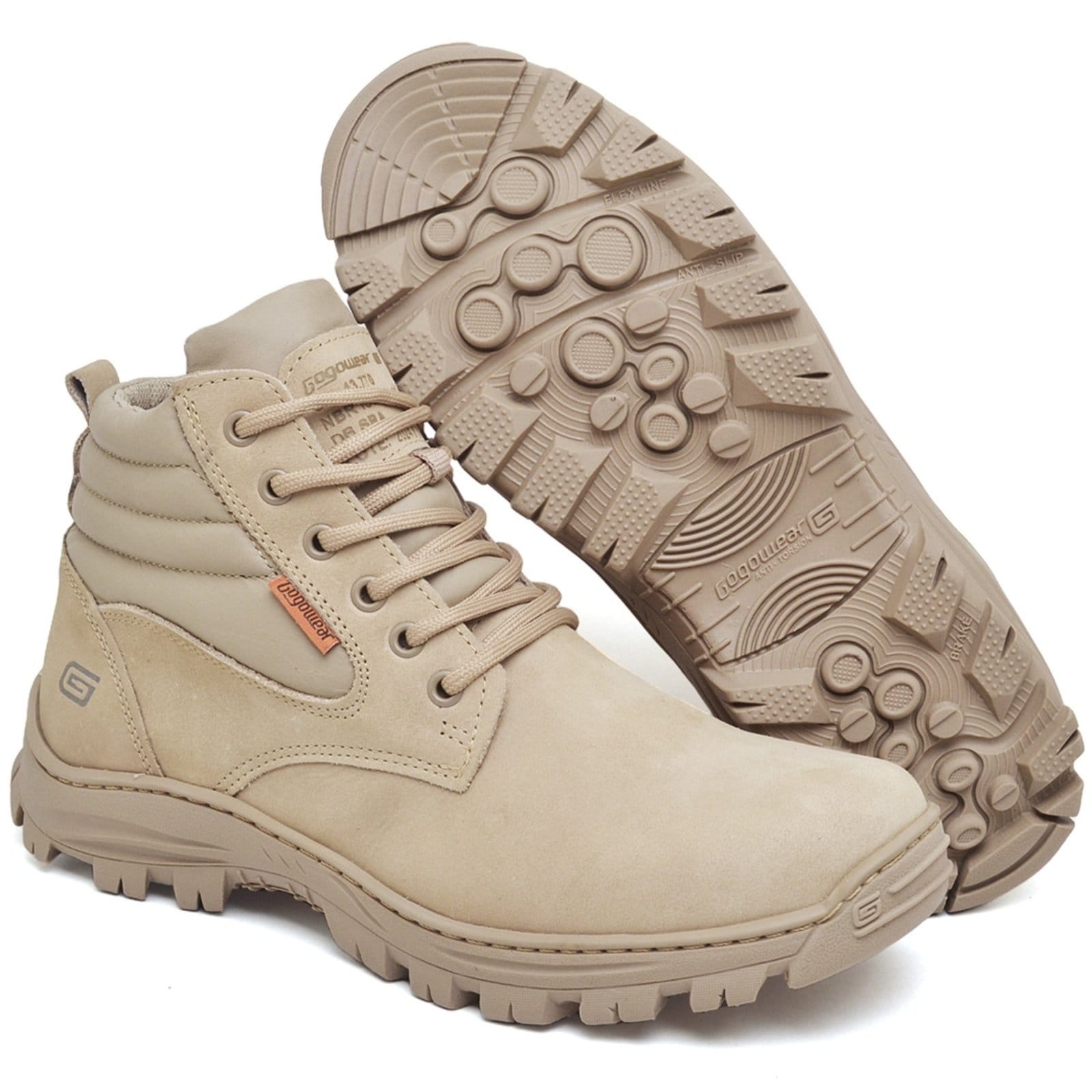 Vista 2 Bota Botina em Couro EPI Picker Café com C.A Laudo Inmetro Gogowear Opice bege