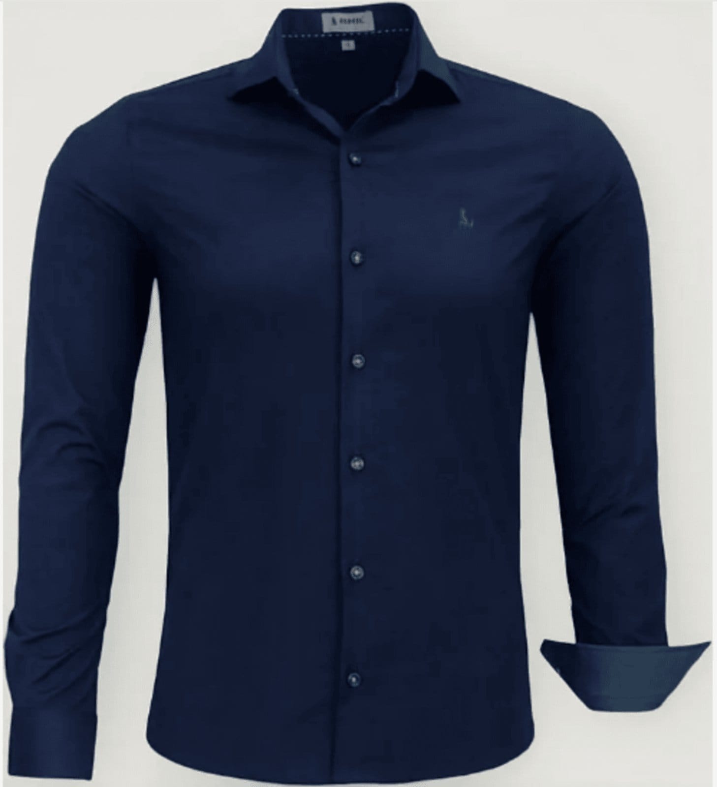 Camisa Social Amil Slim Banner Misto Com Elastano Macia Fácil de Passar Manga Longa Luxo Marinho