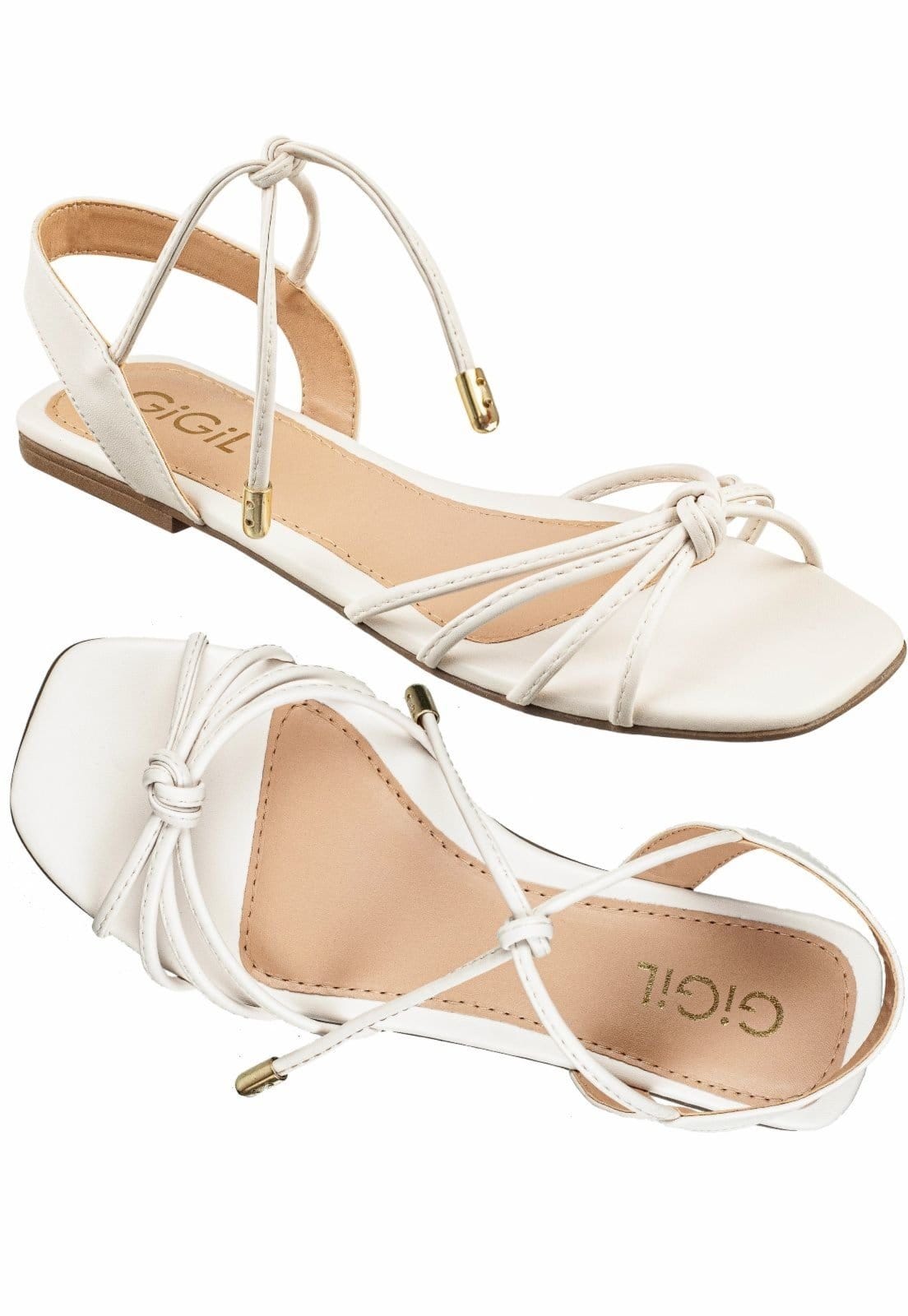 Vista principal Sandália Rasteira Gigil Tiras fina Amarração Off White Gigil off-white white