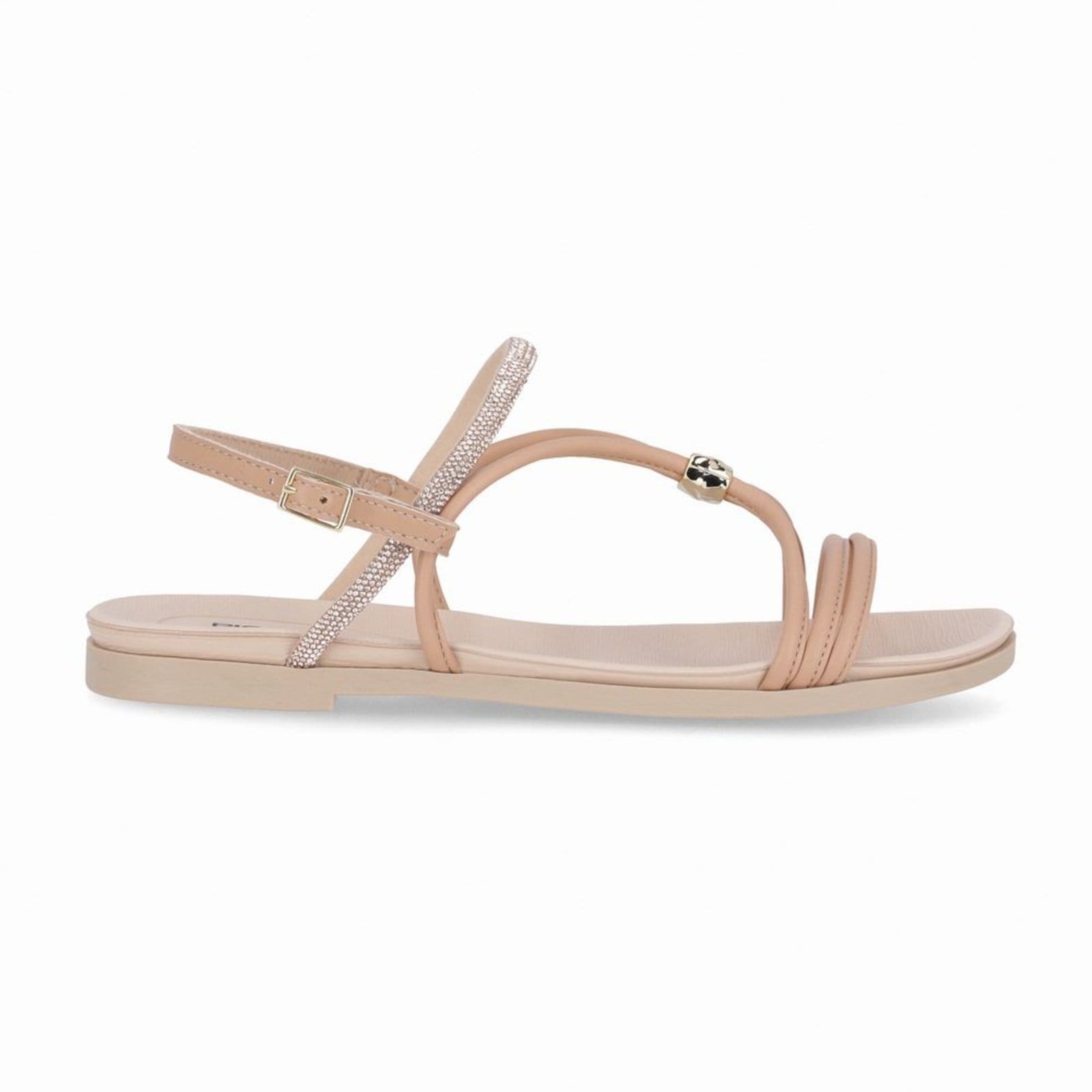 Vista principal Rasteirinha Mari Nude Claro com Rose Piccadilly bege nude