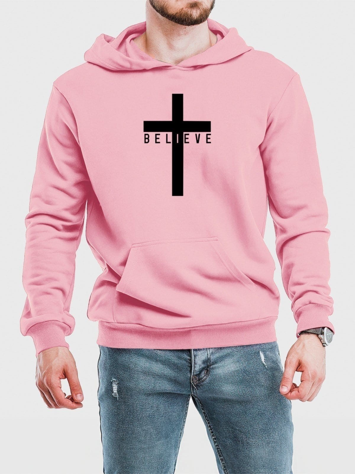 Blusa de Frio Moletom Flanelado Benellys Believe Canguru Claro