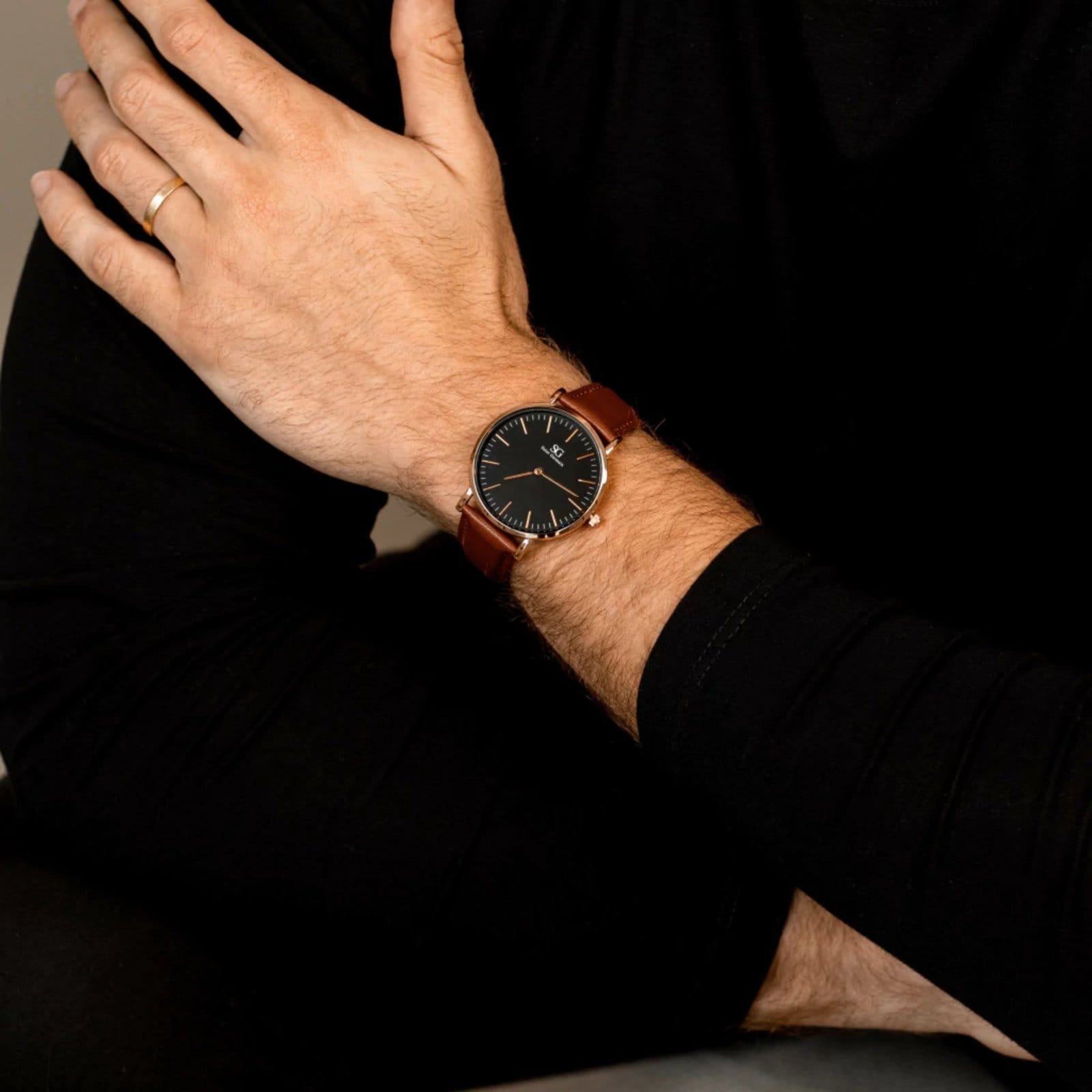 Vista 2 Relógio Pulseira de Couro Saint Germain Bronx Black Rosé 40mm Fundo Saint Germain Brand marrom/preto/rosê black