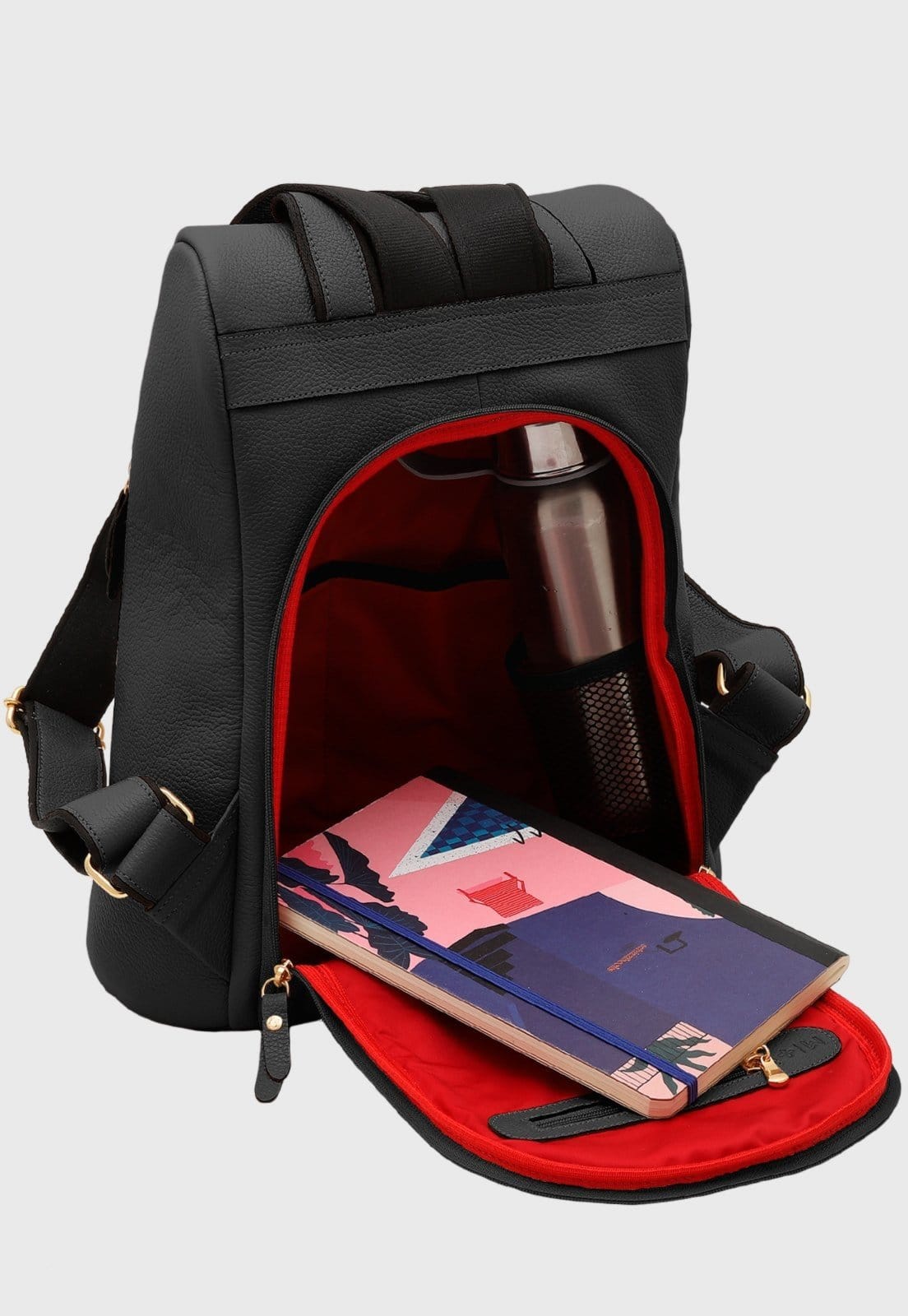 Vista 2 Mochila de Couro Mariart Dália Preta Mariart preto