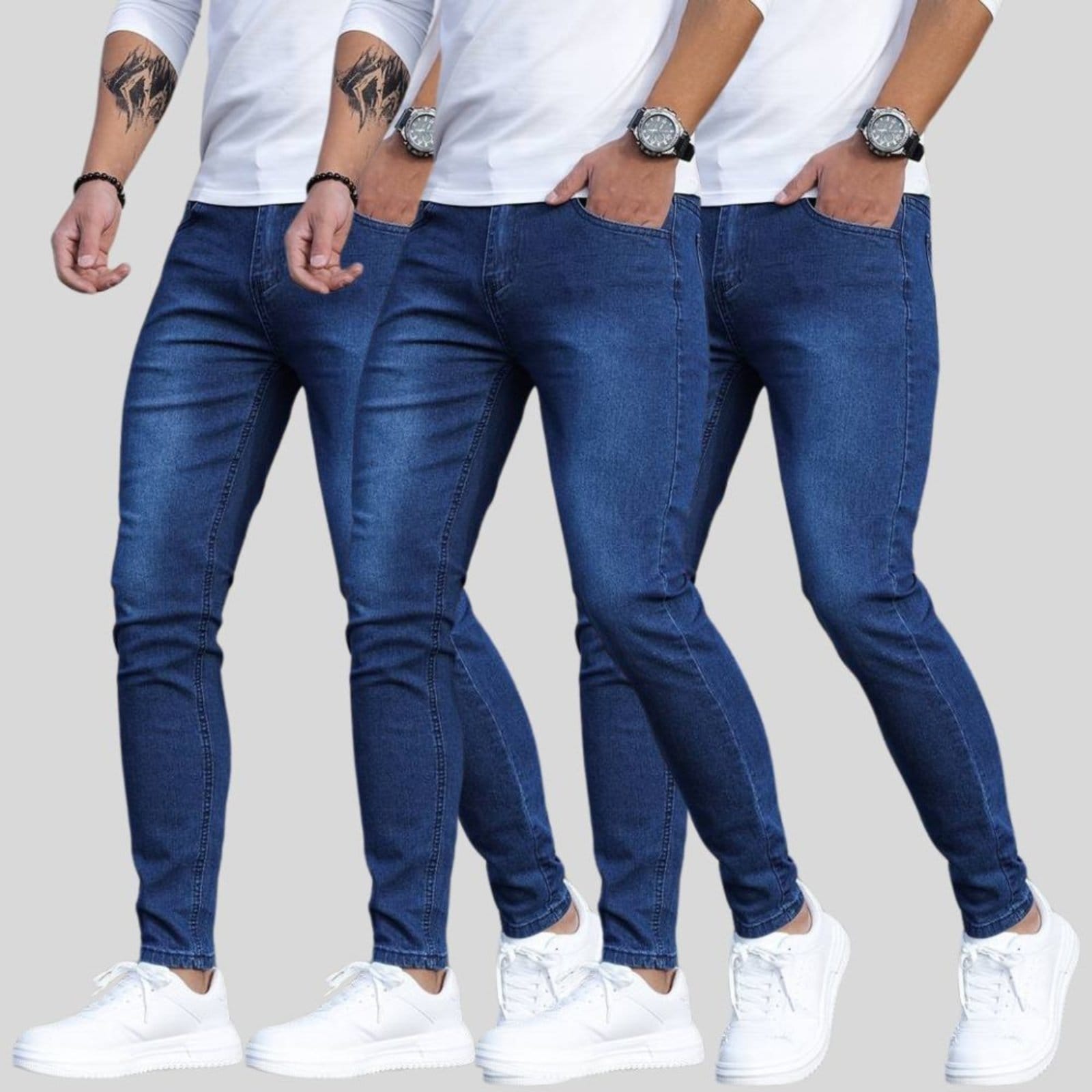 Kit 3 Calça Jeans Skinny Masculina Tex Jeans com Elastano Super Confortável Escuro