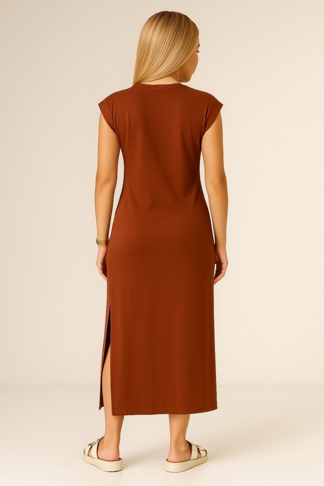 Vista 2 Vestido Longo D Bell Outlet Fashion Fenda Marrom D BELL OUTLET FASHION vermelho