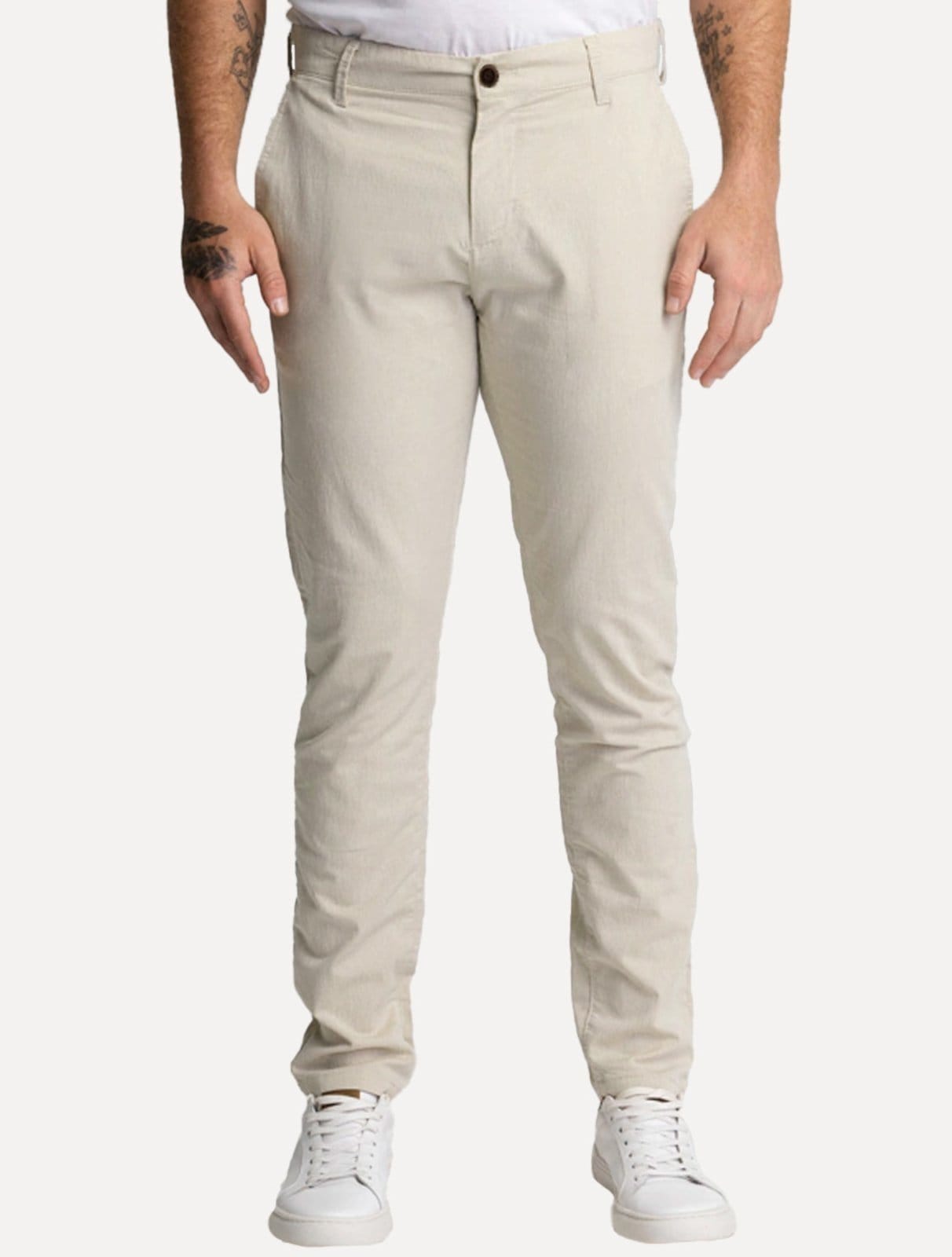 Vista principal Calça King & Joe Sarja Masculina Slim Areia King & Joe bege