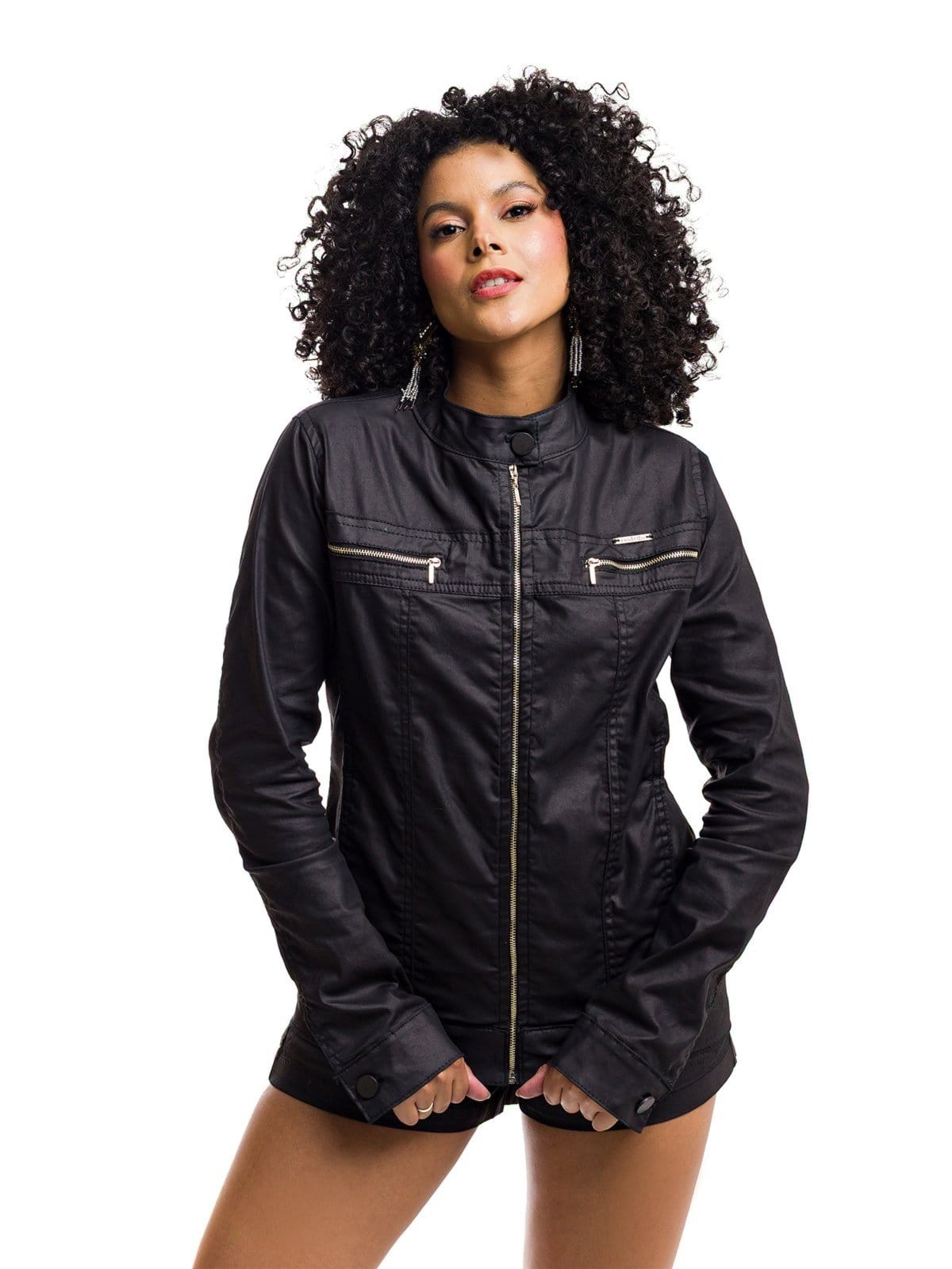 Vista principal Jaqueta Restrito Jeans Resinada Com Elastano e Zíper Restrito Jeans preto