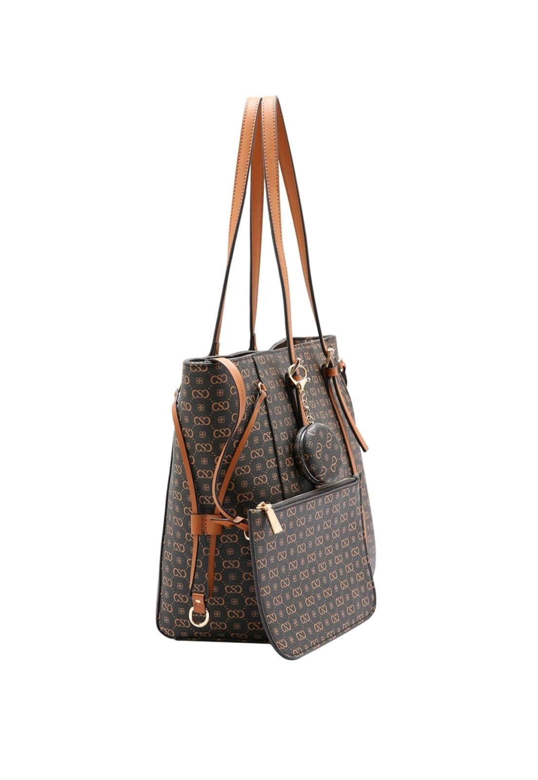 Vista 2 Kit 2 peças Bolsa Ombro + Nécessaire Feminina Chenson Monograma Elegance 3485406 Chenson bege