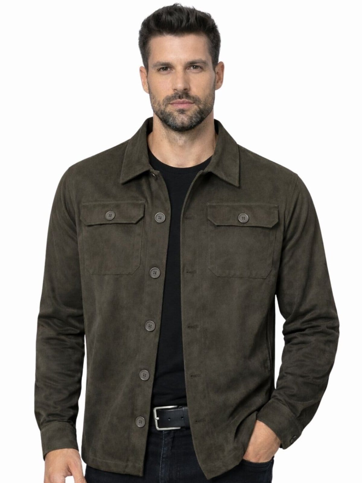 Vista 2 Kit 2 Camisas Masculina Suede Manga Longa Preto e Crocker - 49615 Crocker verde