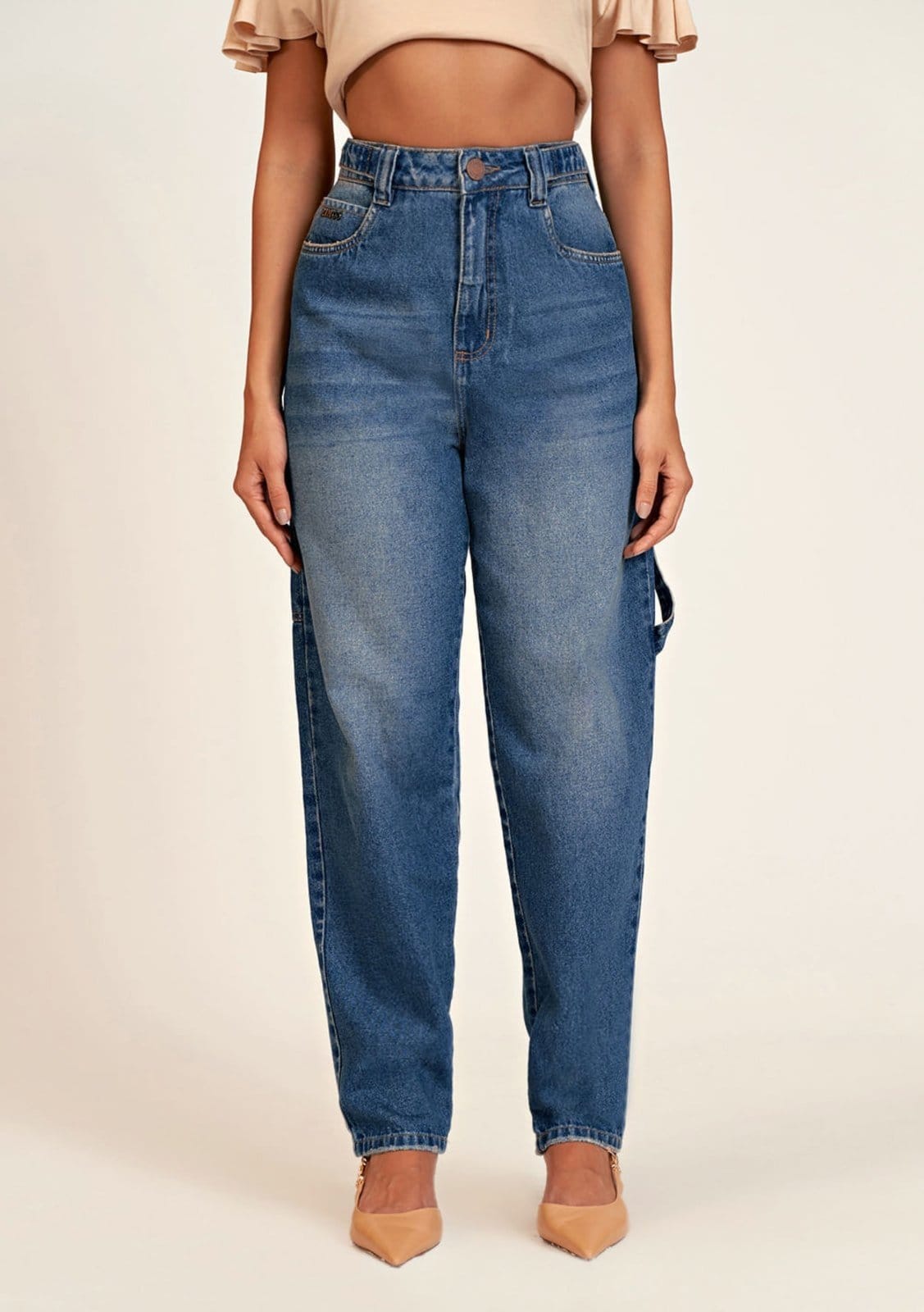 Vista 2 Calca Zinco Baggy Cós Alto Com Martingale Zinco jeans