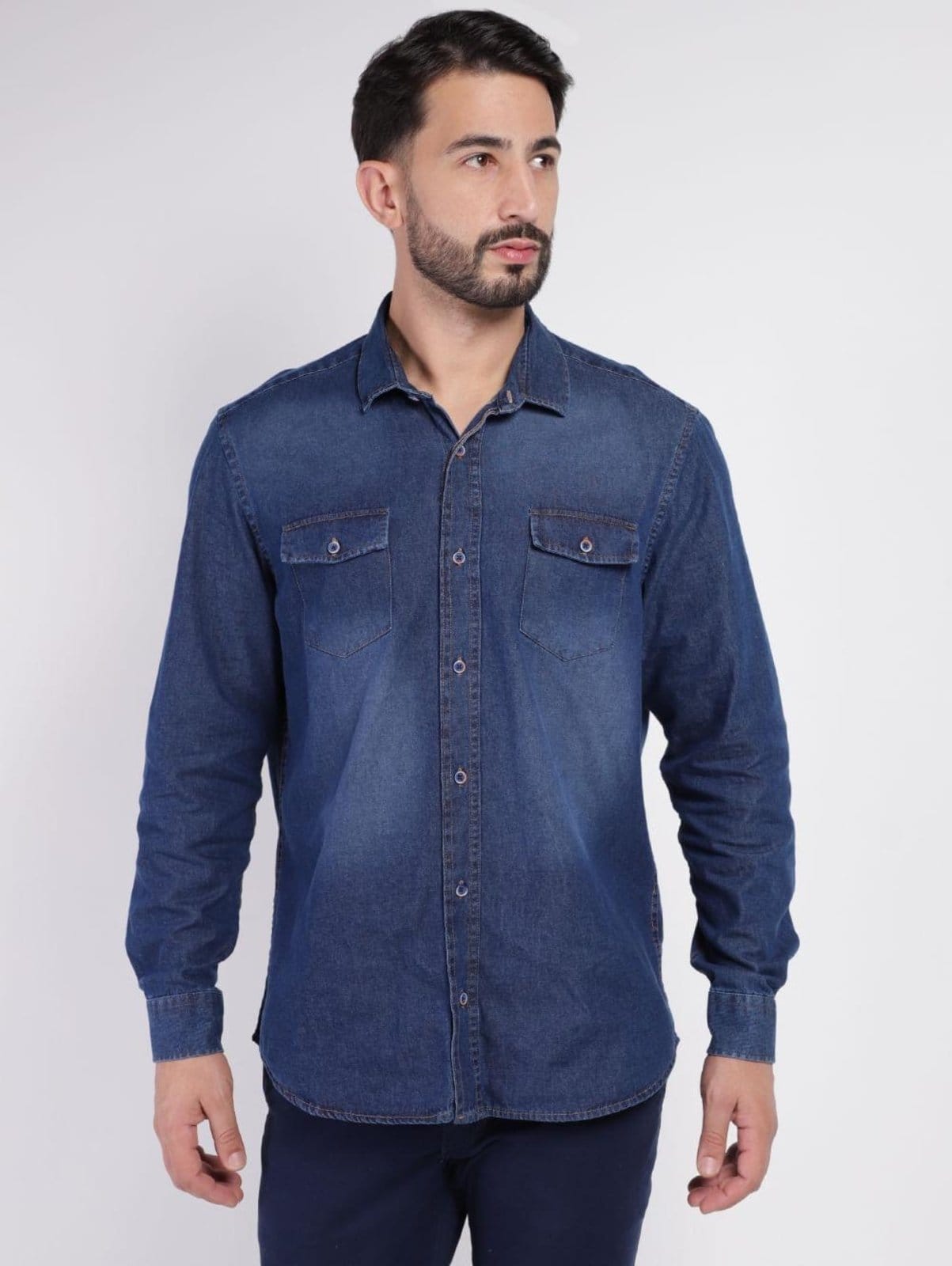Camisa Jeans Manga Longa Masculina
