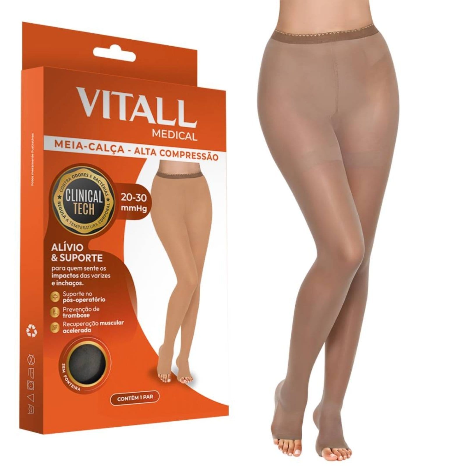 Meia Calça Sem Ponteira Alta Compressão 20-30 mmHg Vitall Medical 1891