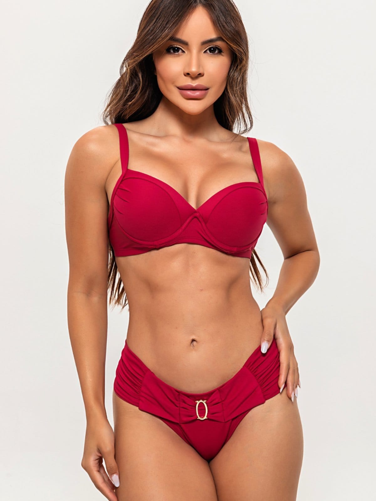 Vista 2 Biquíni Composê Orla da Praia com Bojo Meia Taça e Aro Elegante Escuro Orla da Praia rosa/vermelho rosa