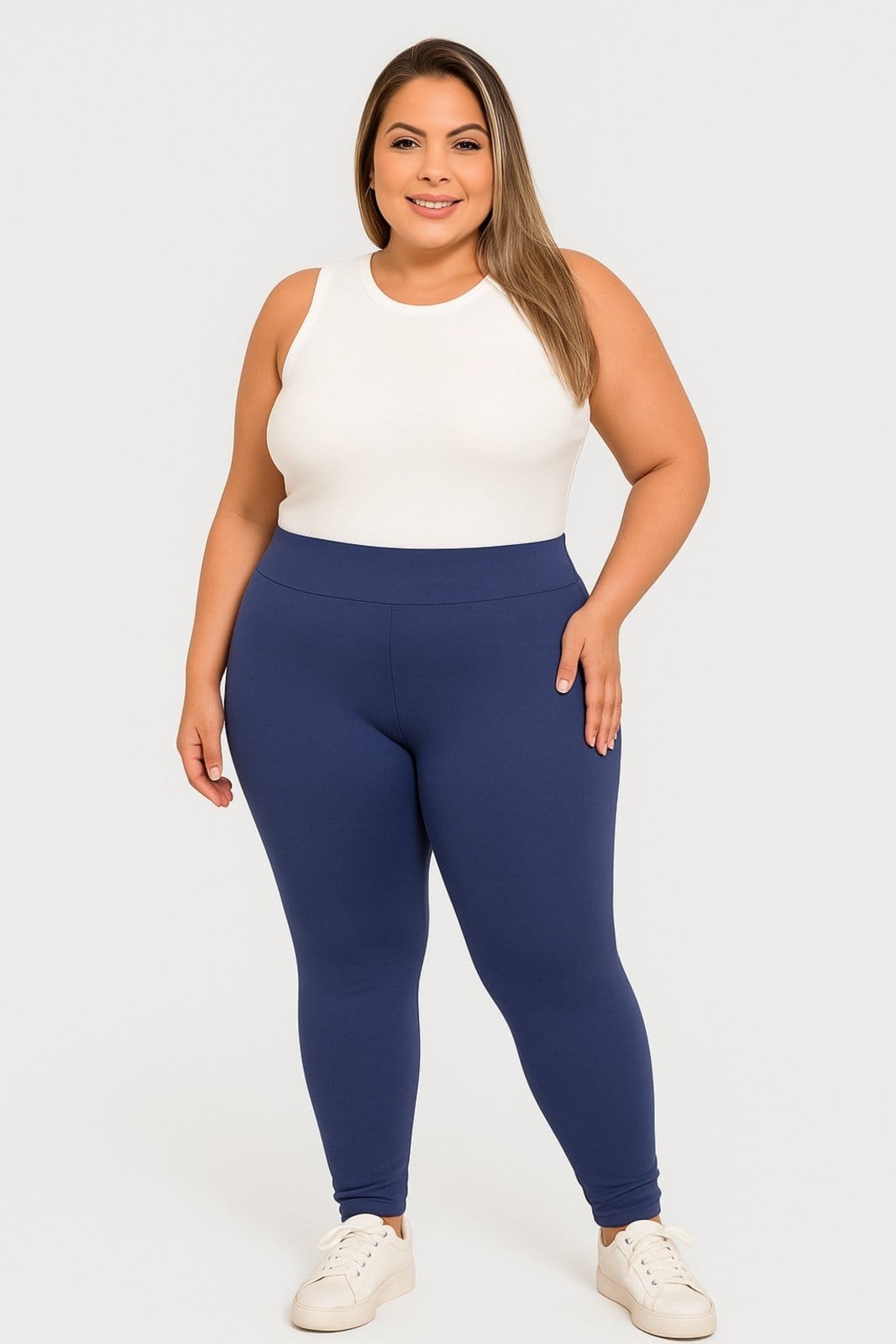 Vista principal Kit com 02 Calças Legging Plus Size D Bell Outlet Fashion Feminina Academia Cintura Alta Cinza D BELL OUTLET FASHION azul/cinza azul