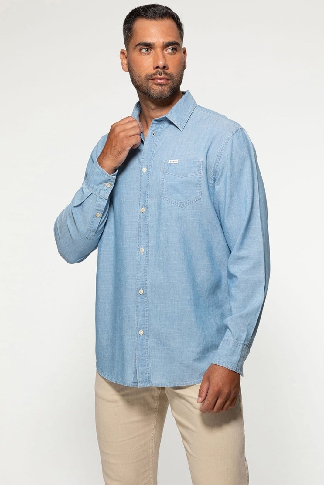 Camisa Guess Manga Longa Denim Eco Azul Claro