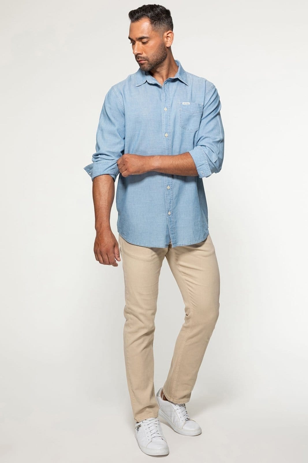 Vista 2 Camisa Guess Manga Longa Denim Eco Azul Claro Guess azul marinho denim