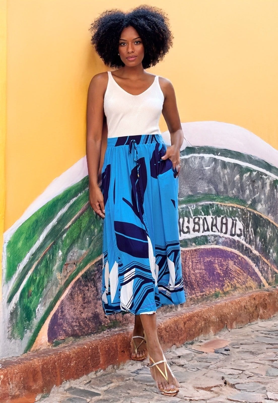 Vista 2 Saia Longa Amazonia Vital Estampa Imbé Blue Amazonia Vital azul/estampado blue