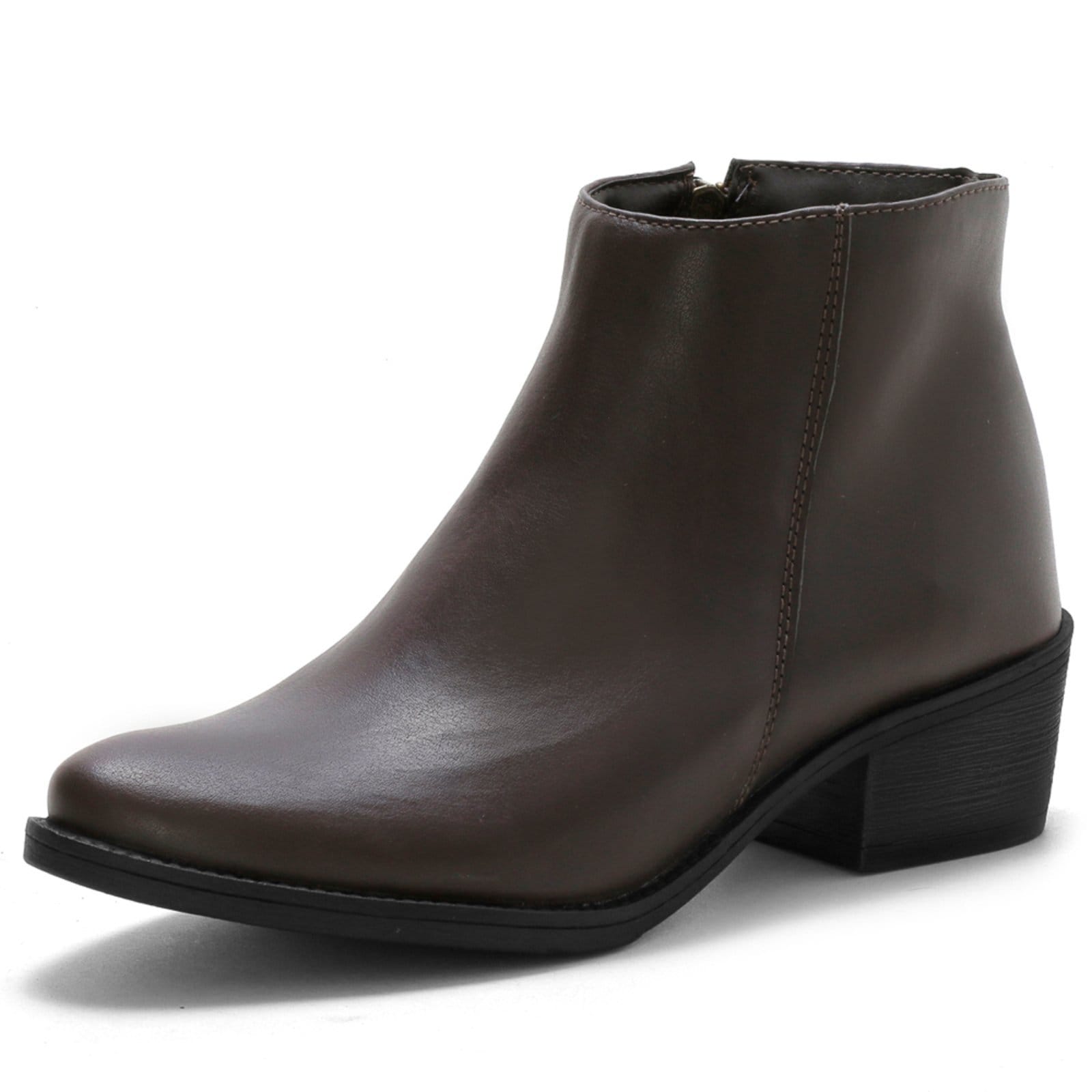 Vista 2 Bota Feminina Bredeni Moderna Cano Curto Zíper Lateral Salto Baixo Resistente Leve Confortável BREDENI café