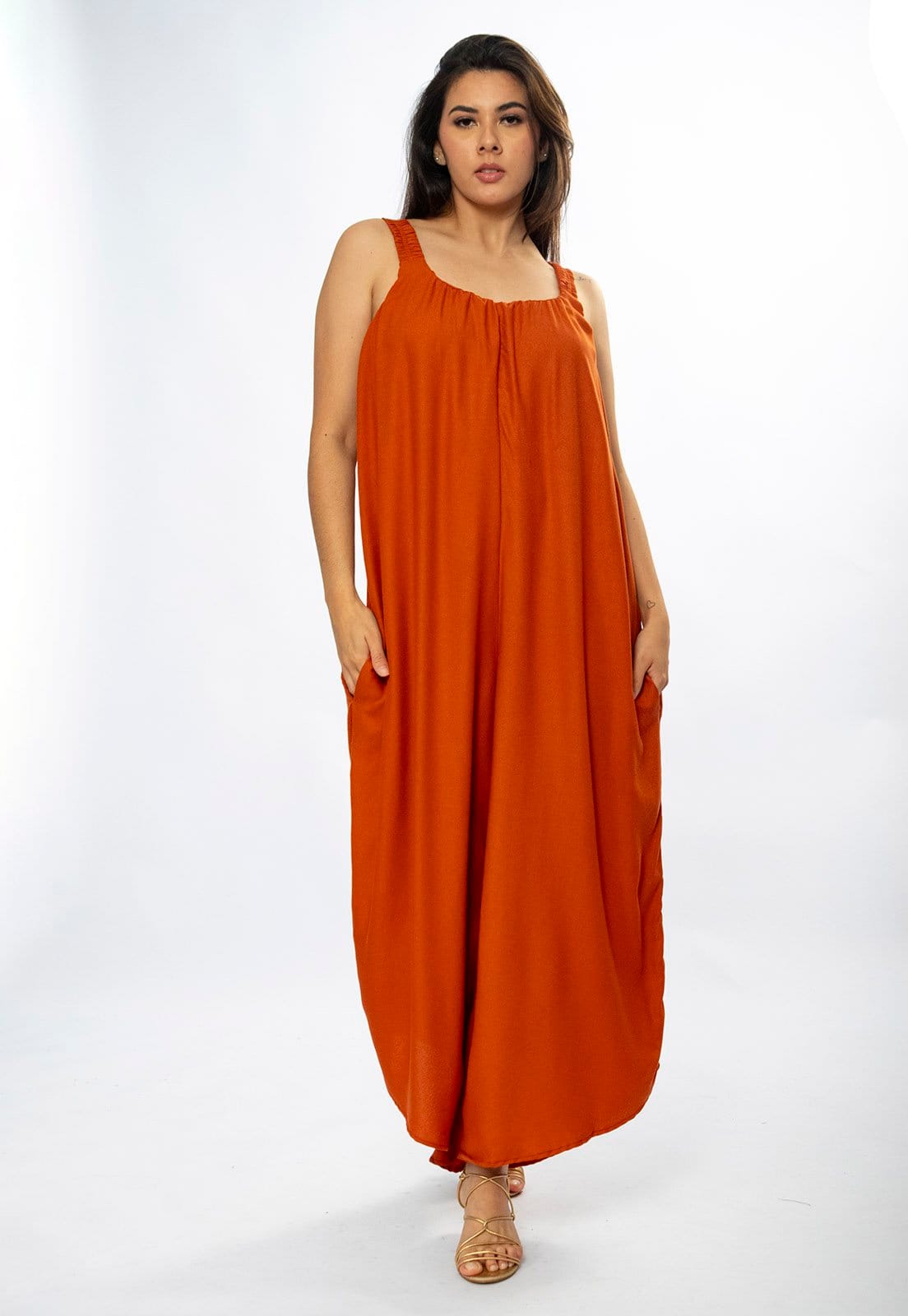 Macacão AmazoniaVital Saruel Viscose Alça com Elástico Terracota