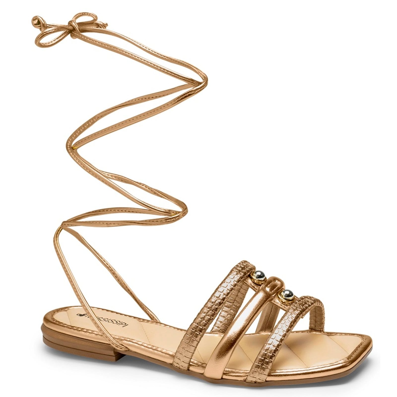 Vista principal Sandália Amarracao Na Perna Mississipi MF222 Feminina MISSISSIPI ouro velho