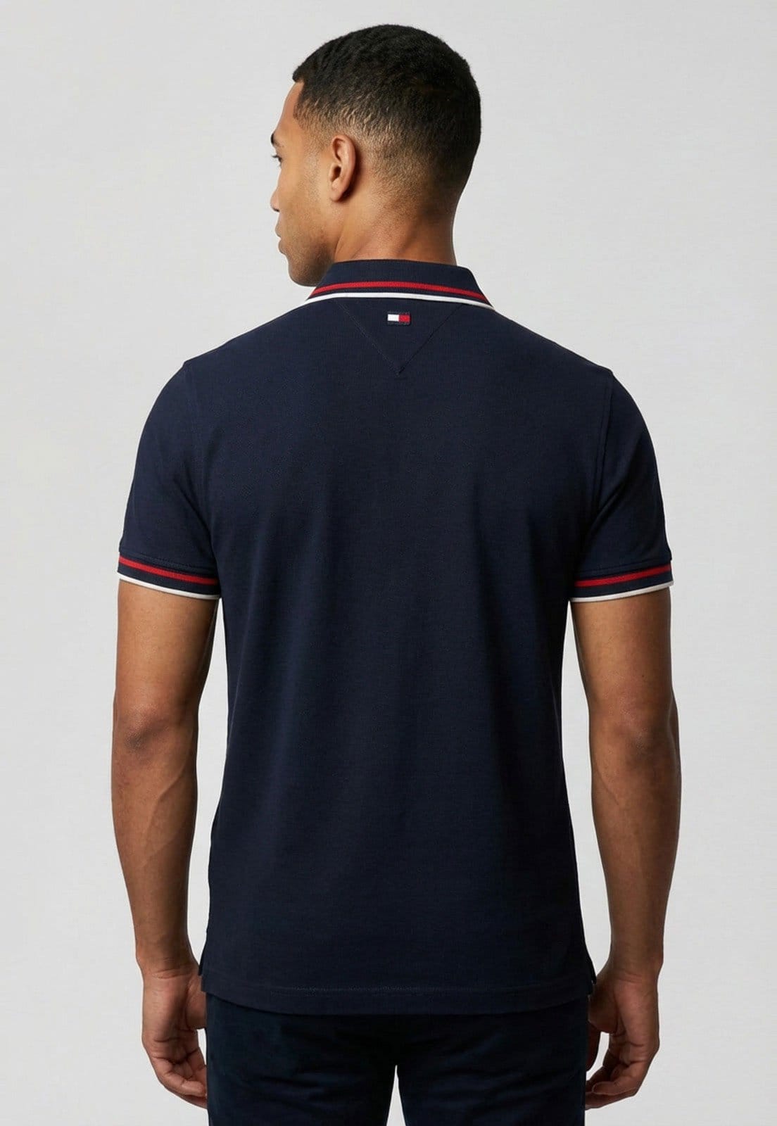 Vista 2 Camisa Polo Masculina Tommy Hilfiger CUFF INTEREST SL Tommy Hilfiger azul marinho