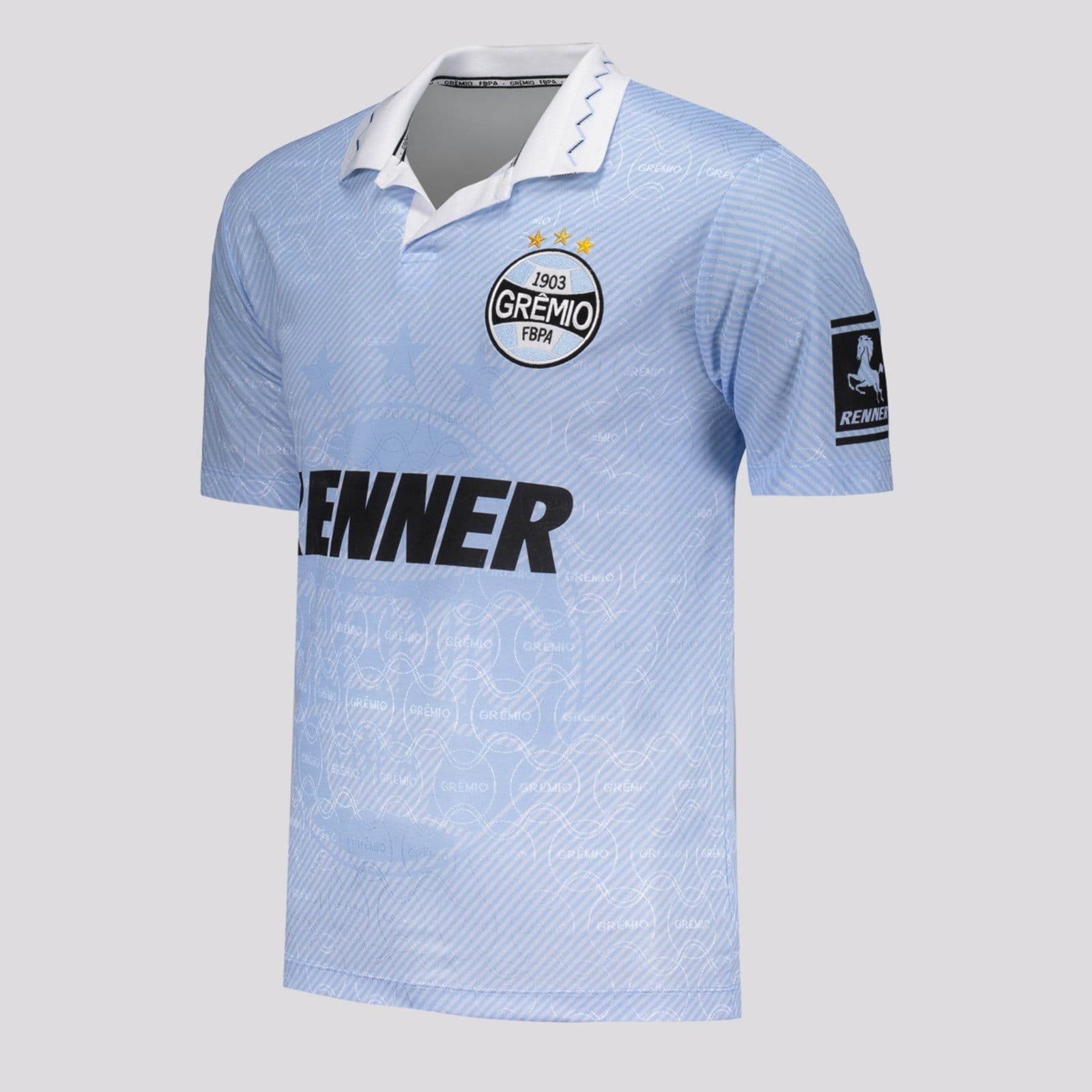 Vista 2 Camisa Grêmio Retrô Liberta 1995 Celeste Betel azul