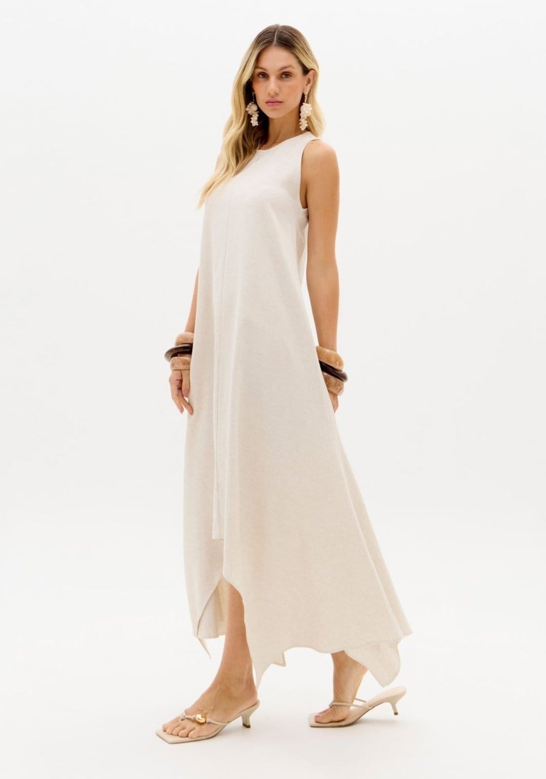 Vista 2 Vestido Super Midi Assimétrico Com Linho Lança Perfume branco