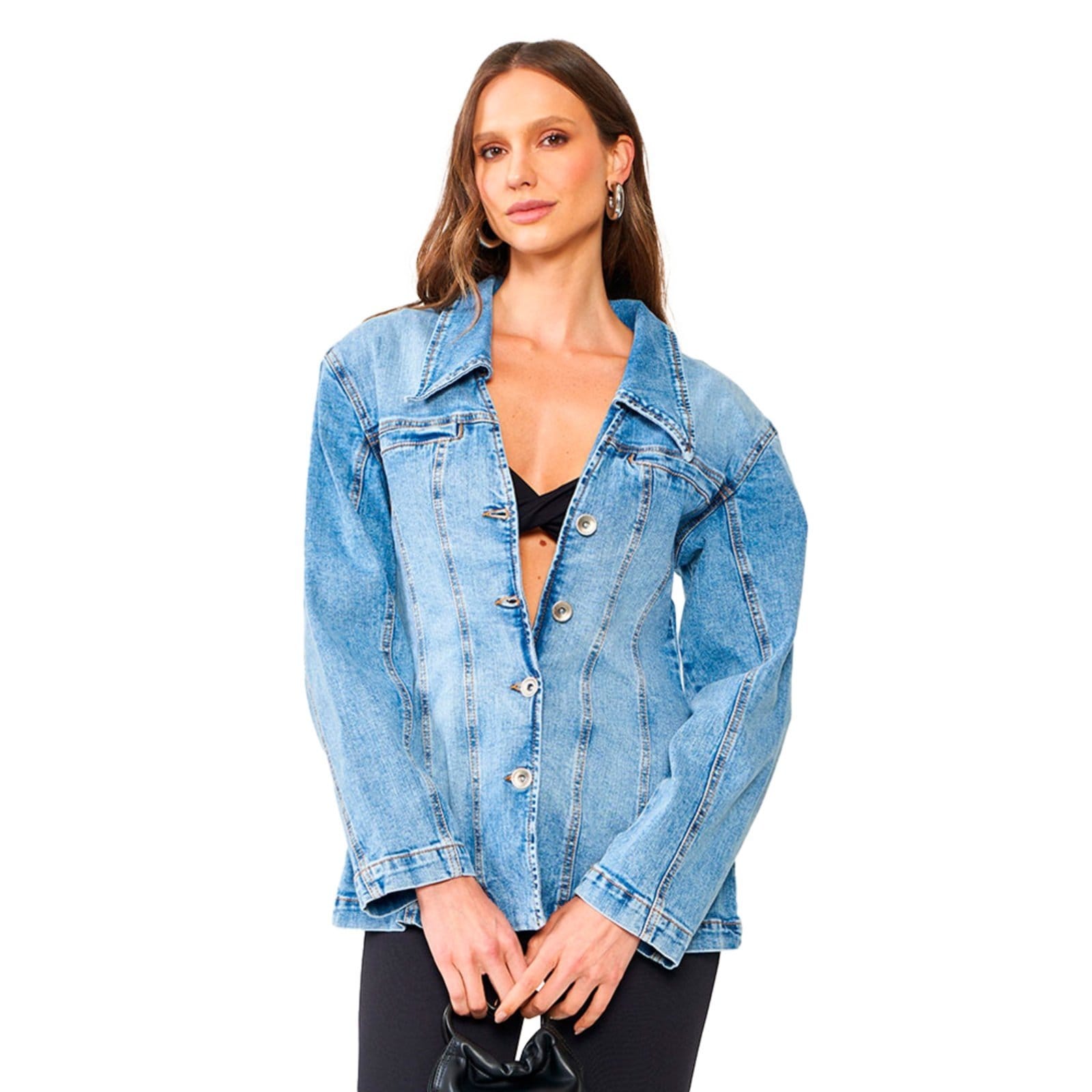 Vista principal Jaqueta Jeans Colcci Stripes Comfort Ou24 Feminino Colcci azul