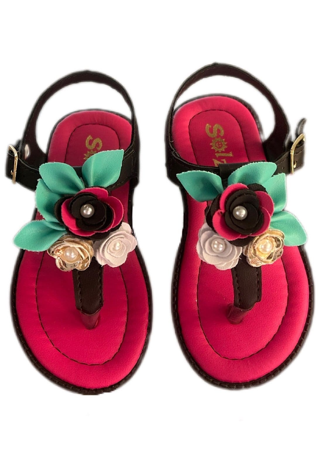 Vista 2 Infantil - Sandália menina infanil Solzim de dedinho flor preto SOLZIM CALÇADOS pink/preto pink