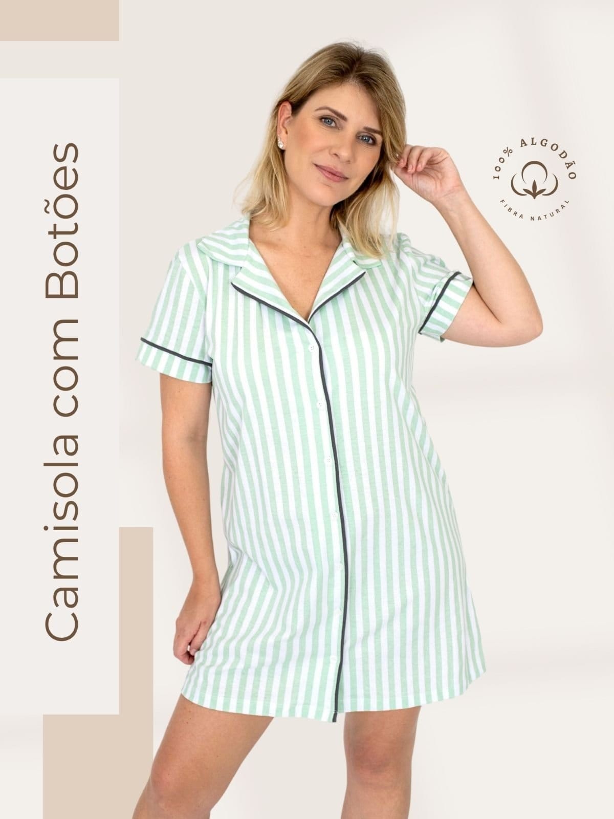 Vista principal Camisola Algodão Piante Americana Manga Curta Listrado Piante verde