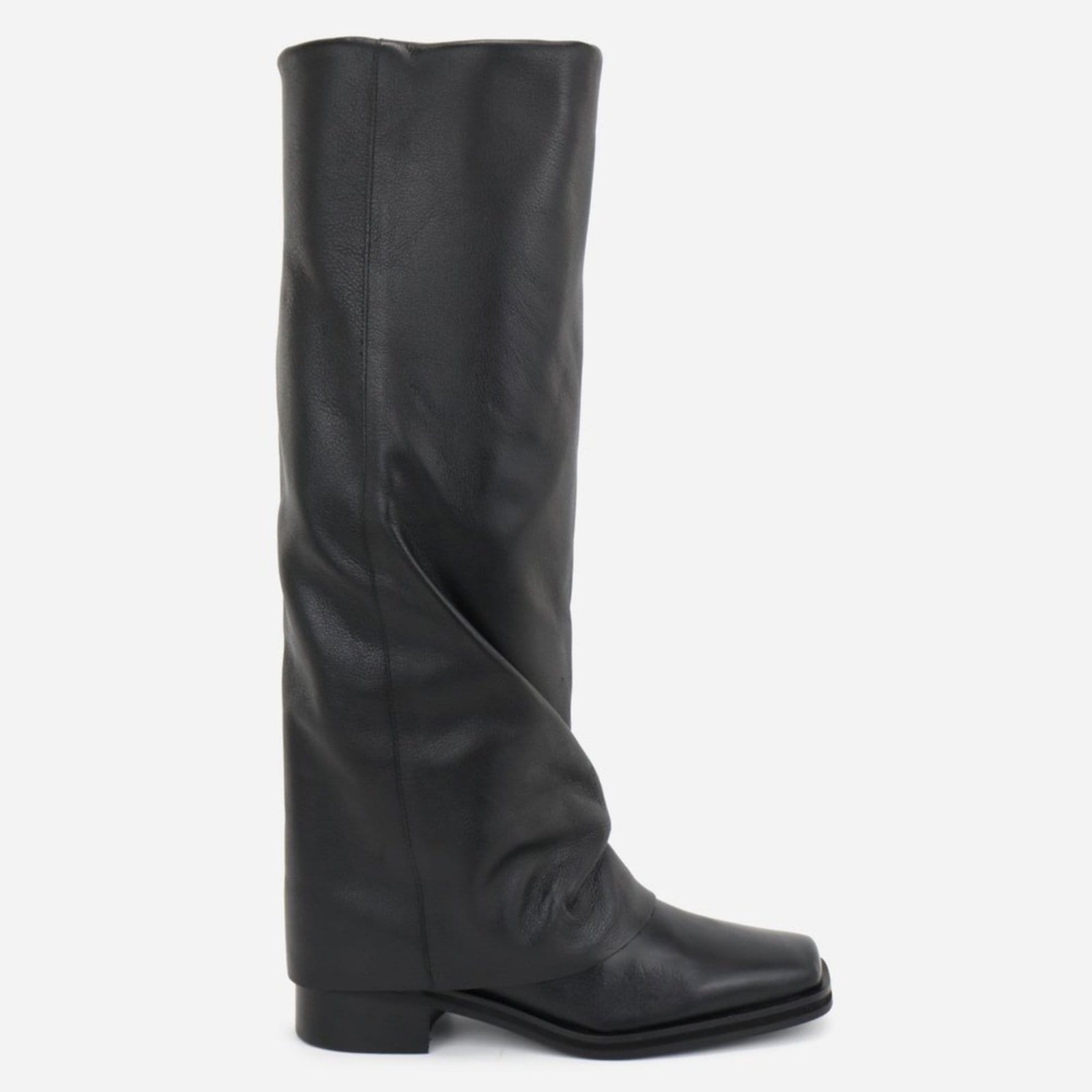 Bota Feminina Cano Longo Em Couro Bico Quadrado Sutil Lisa Conforto Maria Paula Preto