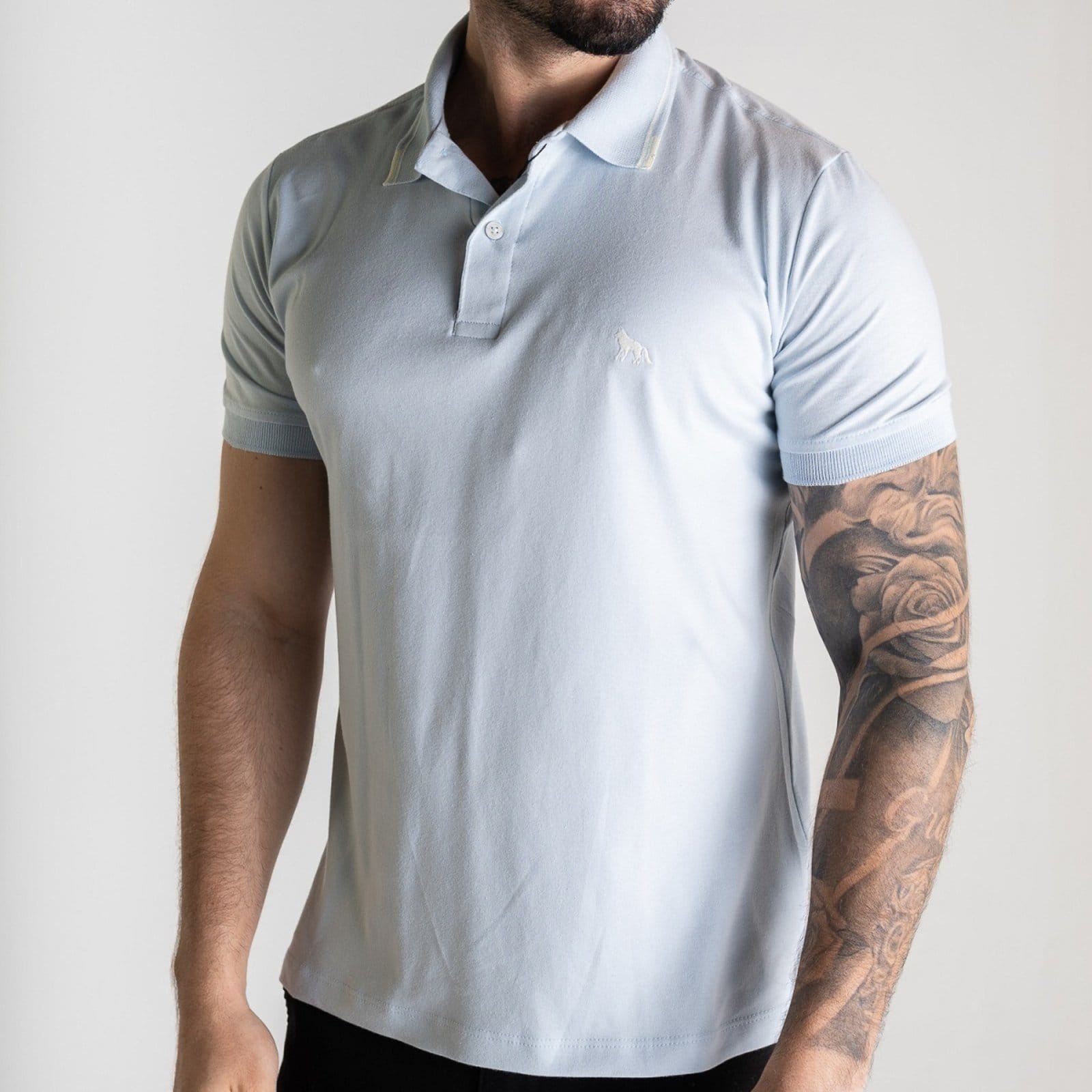 Vista 2 Camisa Polo Acostamento Friso Claro Acostamento azul