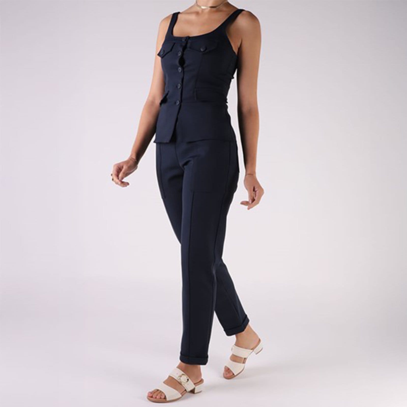 Vista 2 Tamanco Salto Bloco Couro Fivela Usaflex Marfim - 002 Usaflex branco