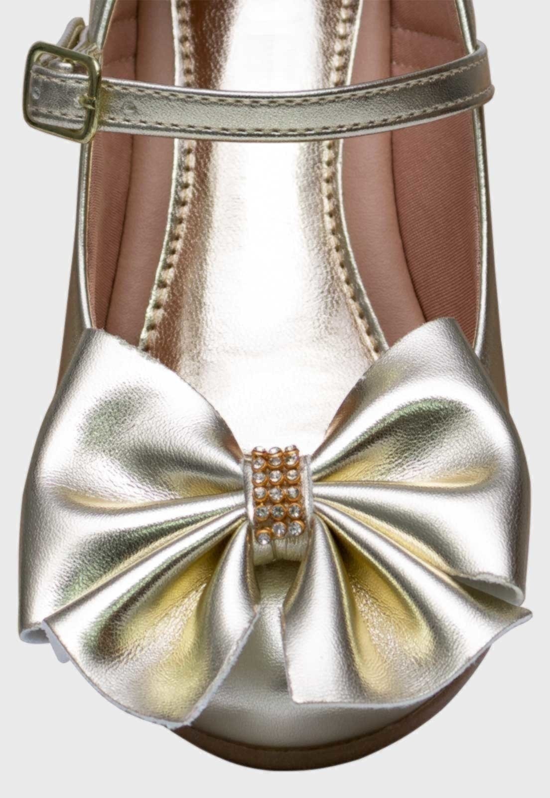 Vista 2 Infantil - Sapato de Salto Pópidí Menina Laço Grande Pópidí dourado