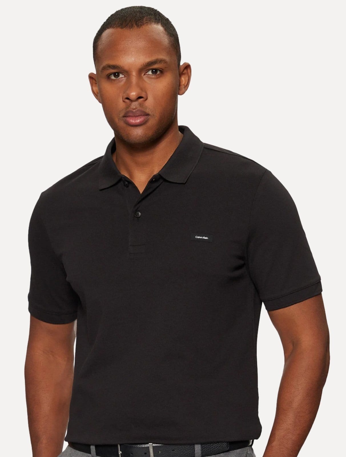 Vista principal Polo Calvin Klein Masculina Piquet Slim Stretch Button Preta Calvin Klein preto