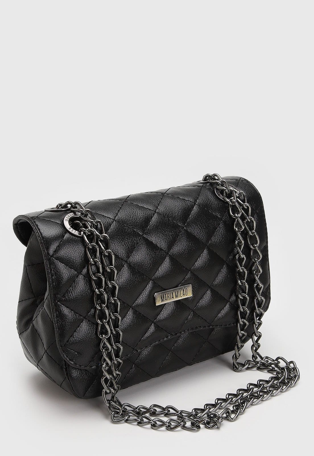 Vista 2 Bolsa Feminina Maria Milão Matelassê Alça Corrente Preta Maria Milão preto