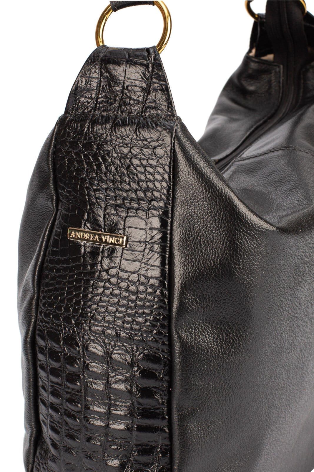 Vista 2 Bolsa saco grande de couro liso Carla Andrea Vinci preto